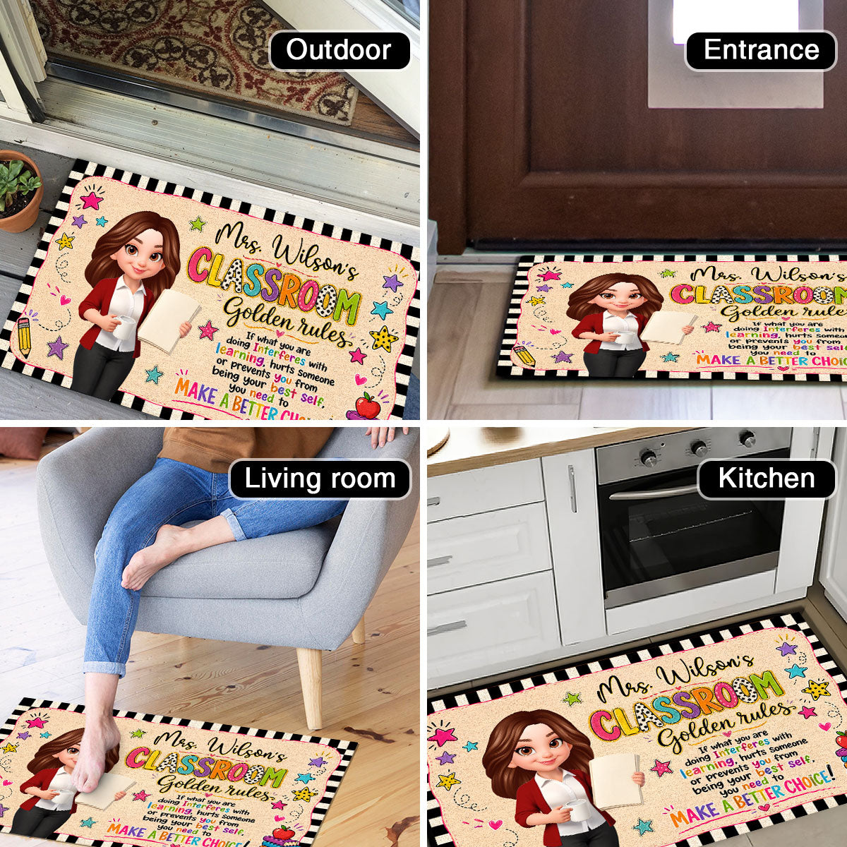 Teacher Classroom Golden Rules - Personalized Doormat - Back to School Decor, Gift for Teacher