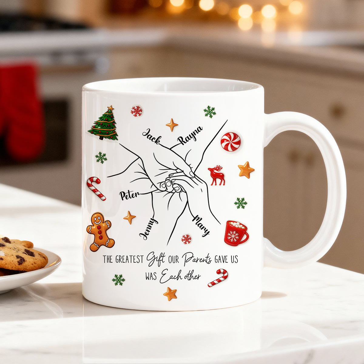 Brothers And Sisters Hands Line Art - Personalized Mug - Christmas Gift For Brother, For Sister