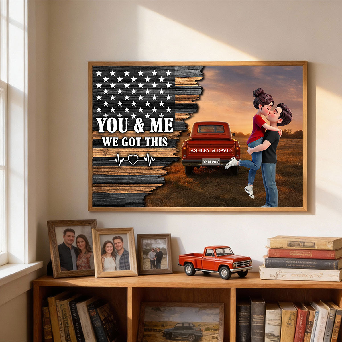 Eternal Love Couple Pickup Truck Half Nation Flag - Personalized Poster - Valentine's Day Gift For Couple