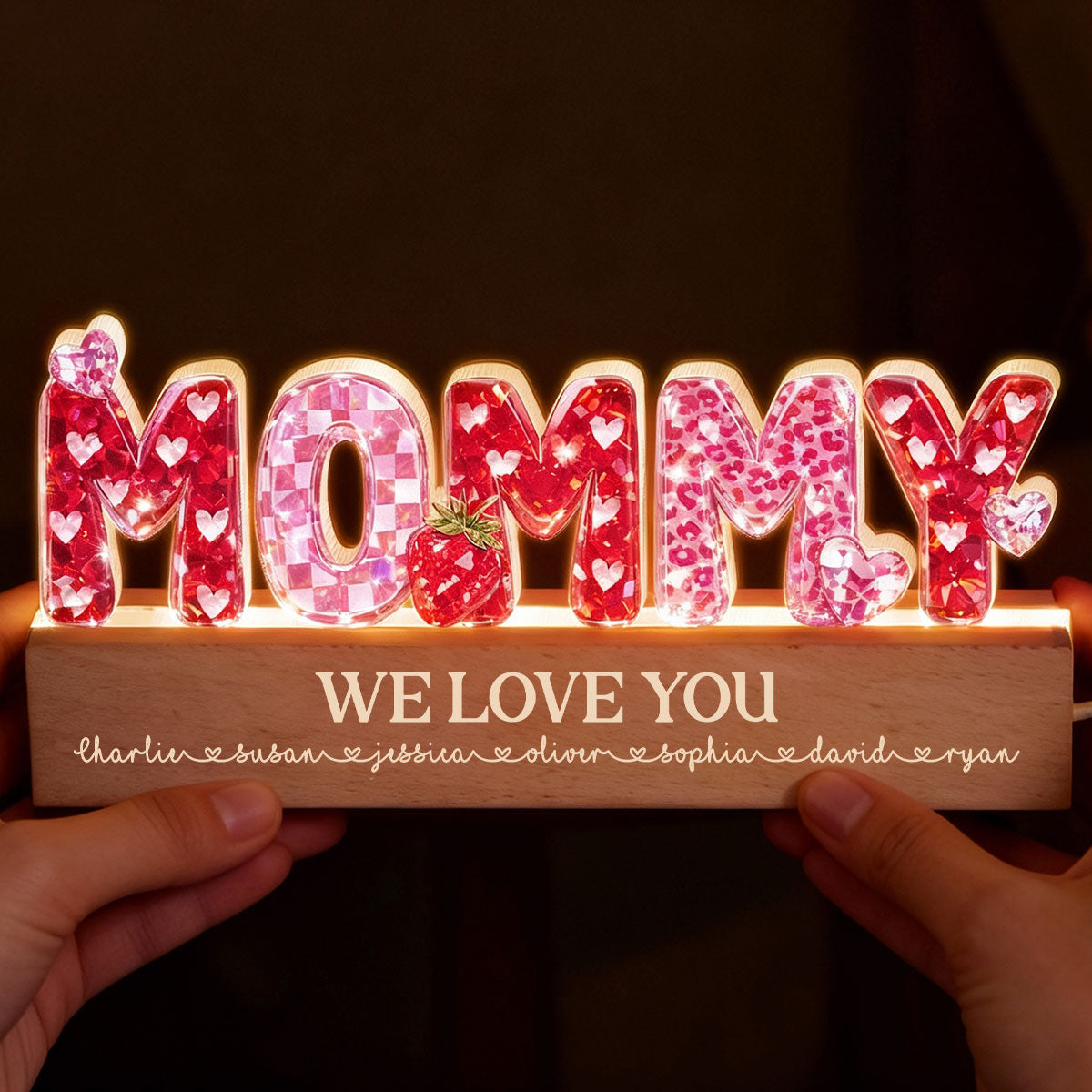 Mommy We Love You 3D Crystal Effect - Personalized Acrylic Block LED Night Light - Heartfelt Gift for Mom