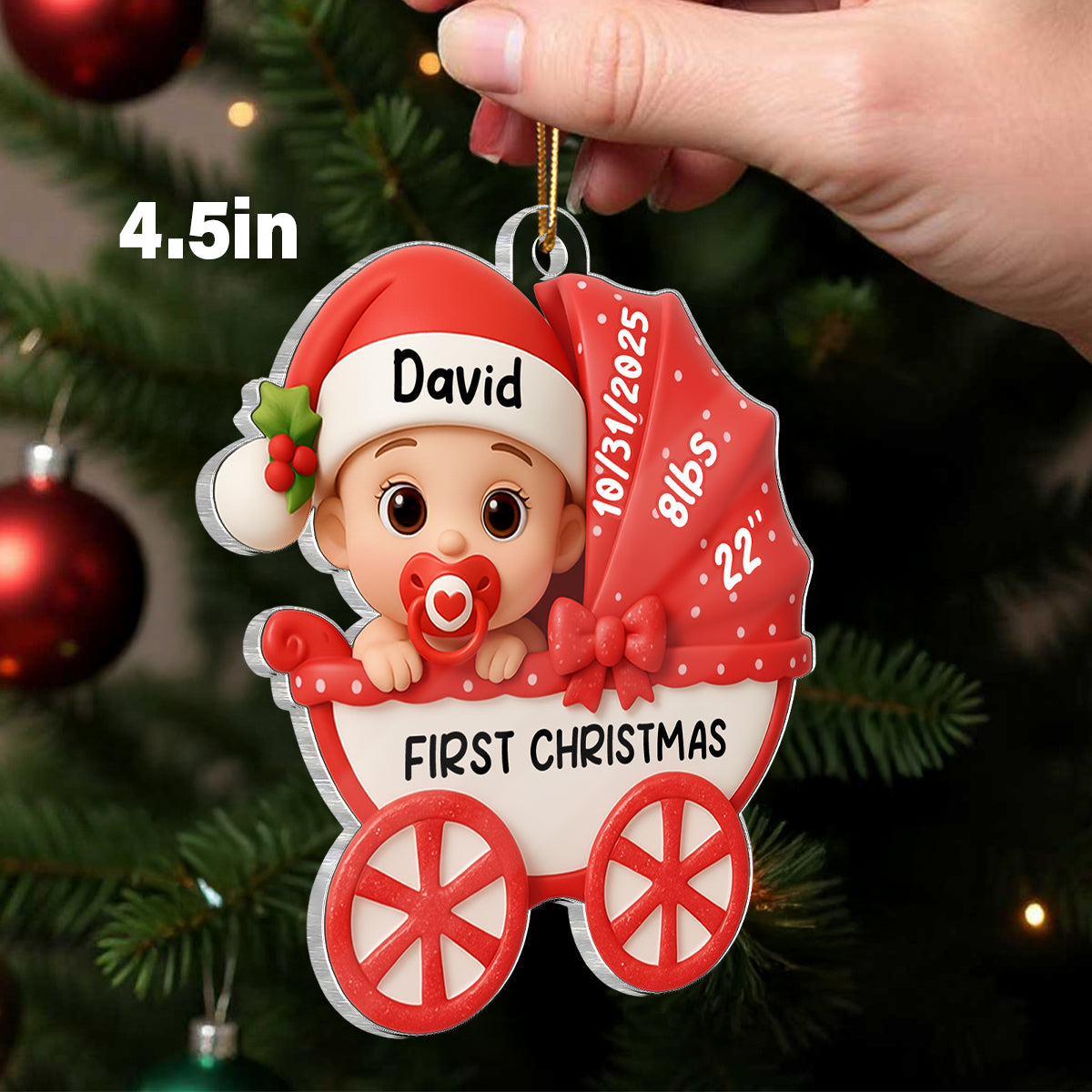 Baby Carriage First Christmas - Personalized Acrylic Ornament - Unique Christmas Gift For New Parents, Newborn Keepsake