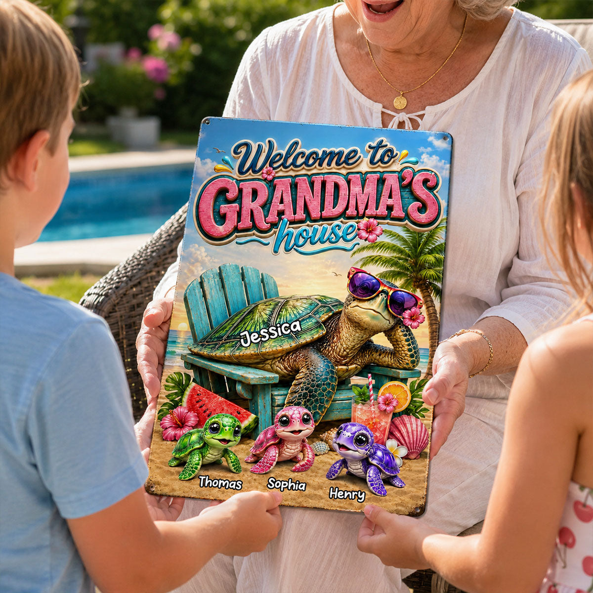 Welcome to Grandma's House Turtle Grandma - Personalized Metal Sign - Summer Decor for Her