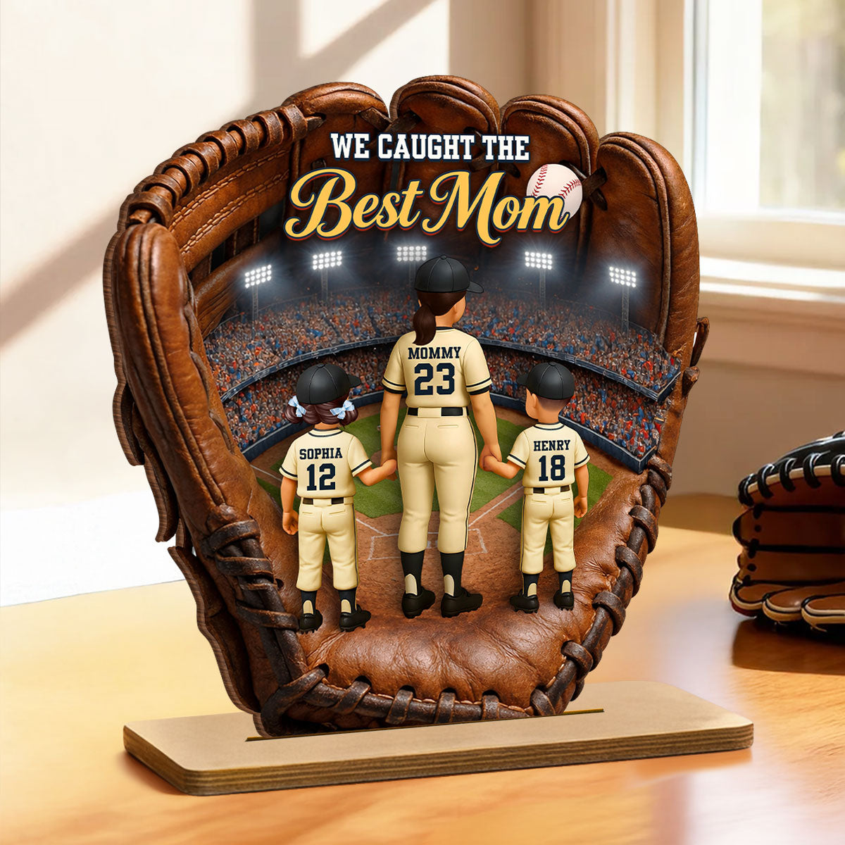 The Home Run Heart Mom Kids - Personalized 2-Layered Wooden Plaque - Gift For Mom