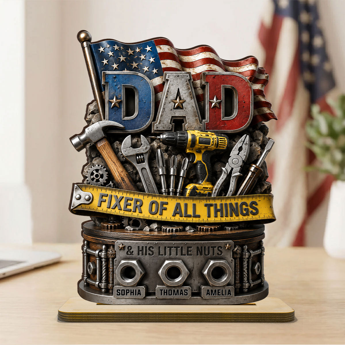 Dad Fixer of All Things Master Handyman- Personalized 2-Layered Wooden Plaque -  Gift for Dad, Husband