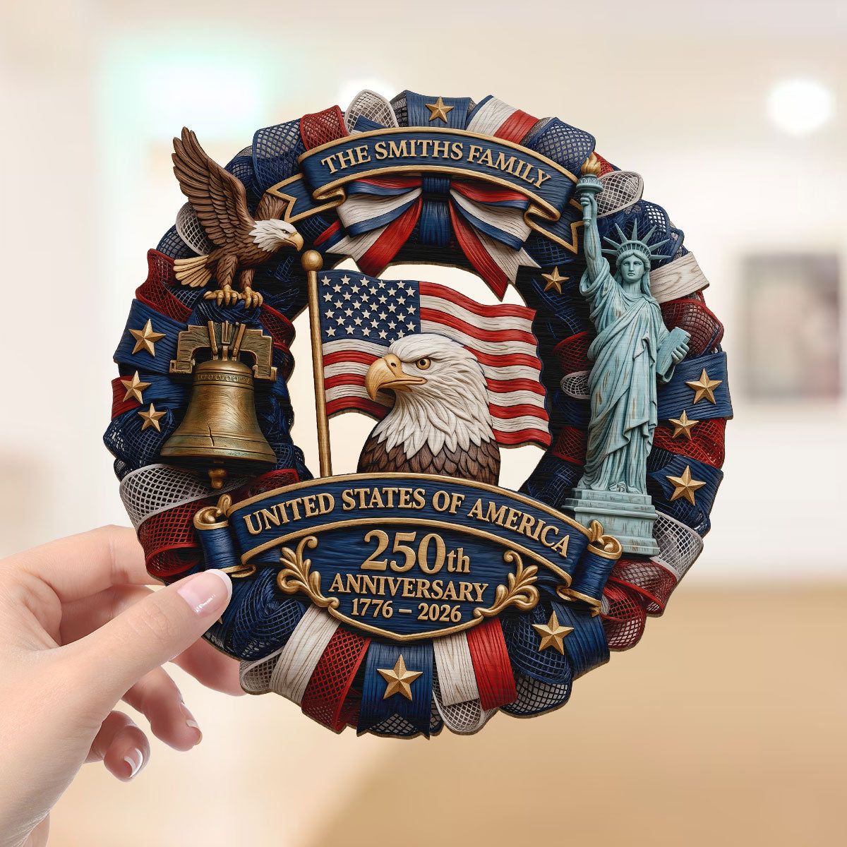 1776-2026 Eagle Liberty Bell 2D Printed - Personalized Wooden Plaque - United States 250th Anniversary USA Patriotic Home Decor