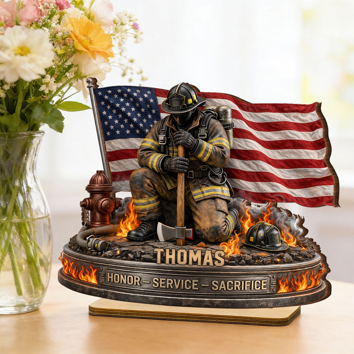 Firefighter Honor Service Sacrifice - Personalized Wooden Plaque - Appreciation