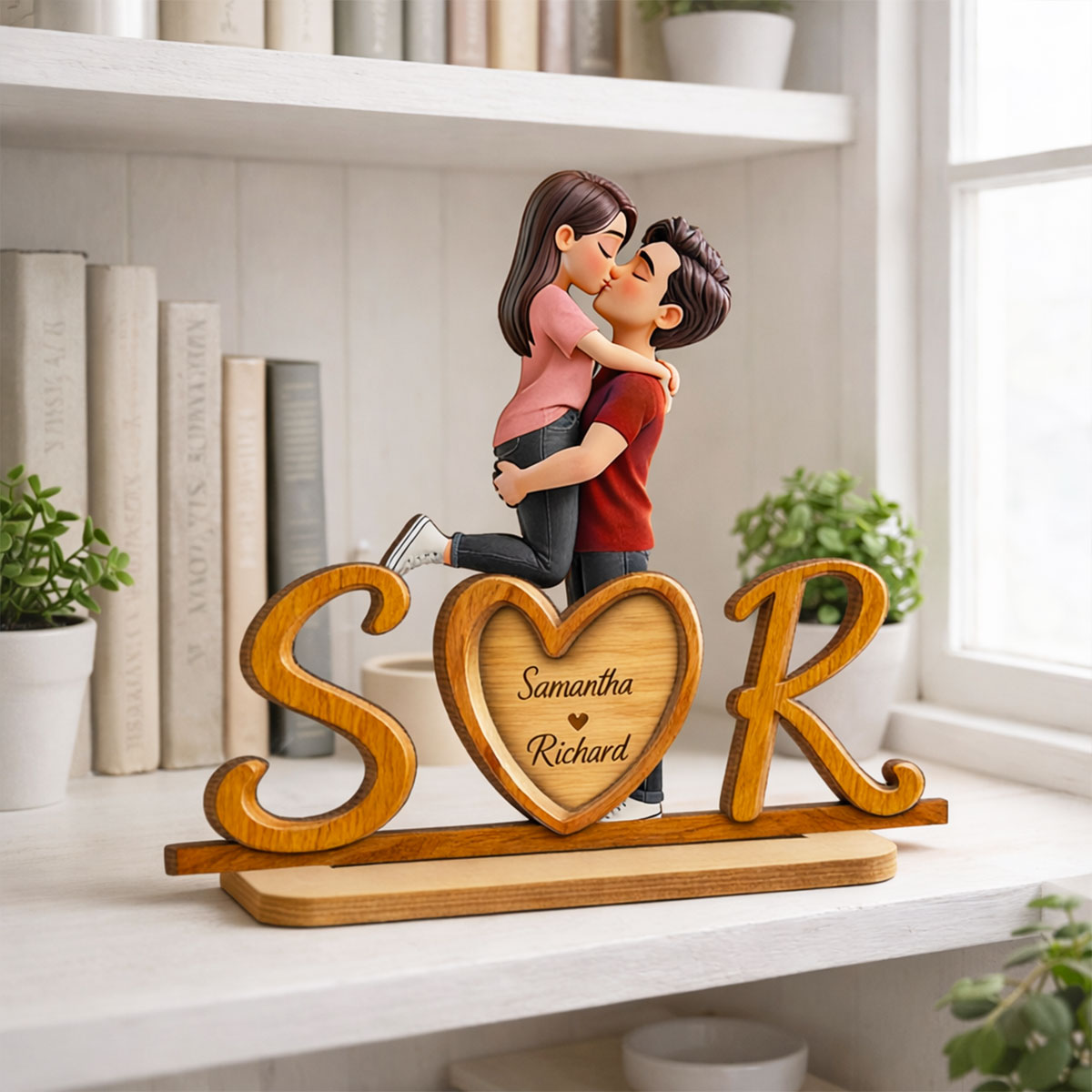 Couple Initials Heart - Personalized 2-Layered Wooden Plaque - Valentine's Day Gift for Her, for Him