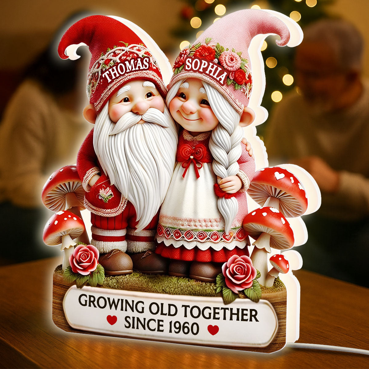 3D Effect Gnome Couple Growing Old Together - Personalized Light Box - Heartfelt Valentine's Day Gift, Anniversary Gift For Couple, For Him, For Her