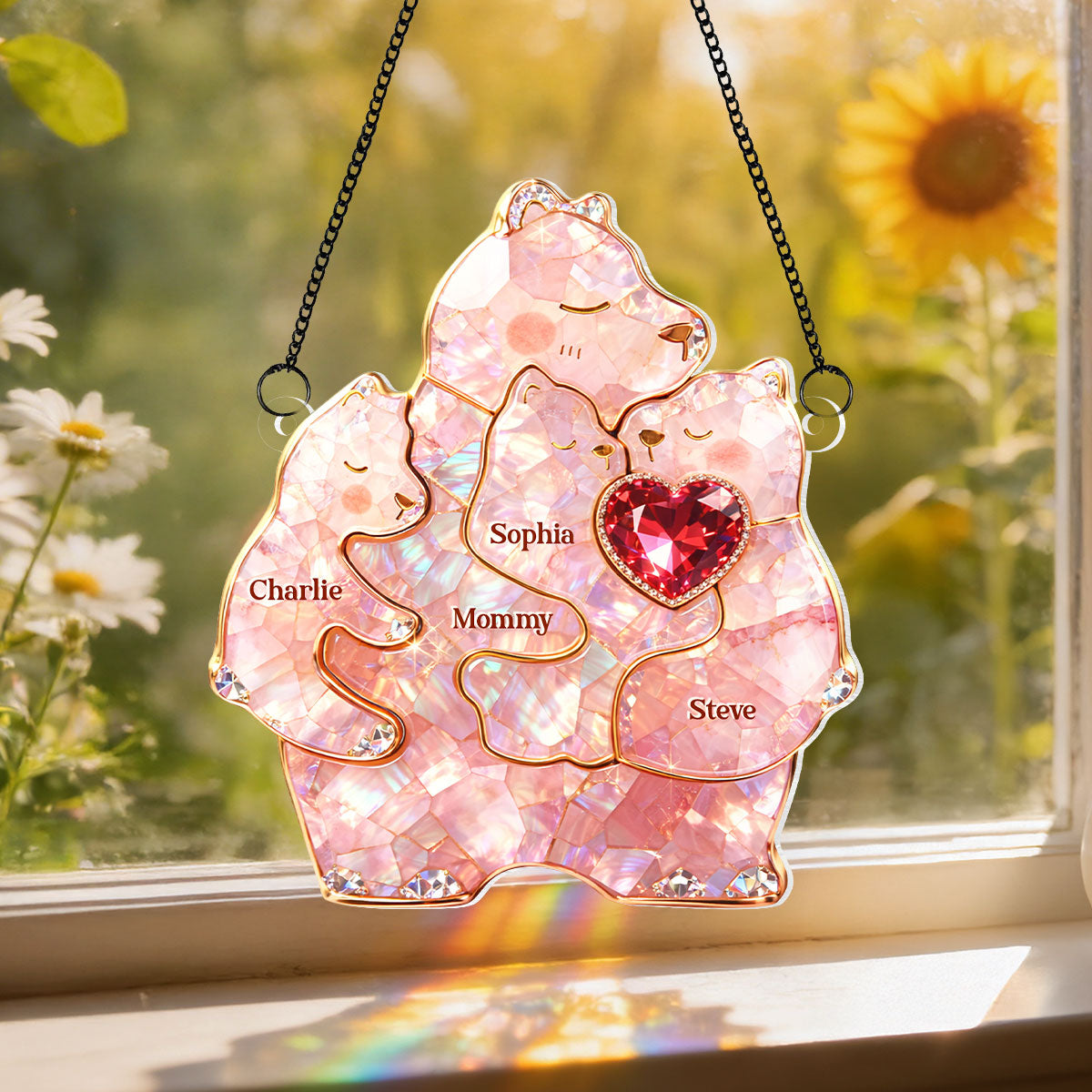 Mama Bear Warmest Hugs - Personalized Suncatcher - Heartfelt Mother's Day Gift for Mom, Wife