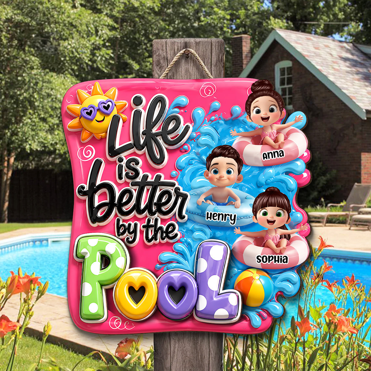 Life Is Better By The Pool Kids - Personalized Wood Sign - Gift For Grandparents, Summer Decoration