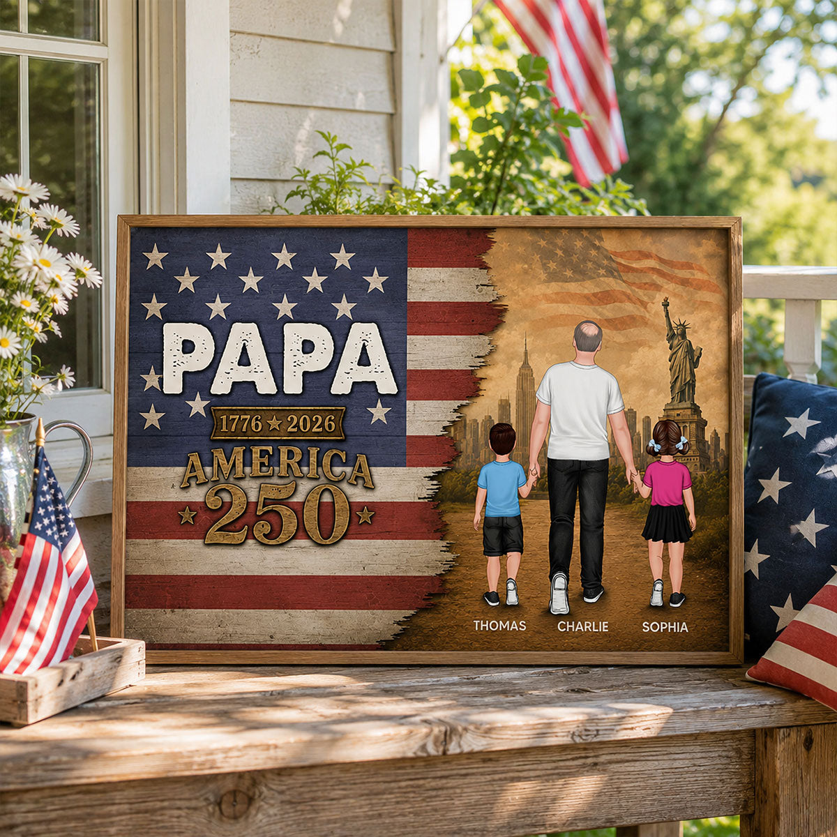 Papa Nation Flag America 250th Anniversary - Personalized Poster - 250 Years Of Freedom Celebration - Father's Day Gift For Husbands, Dads, Grandpas