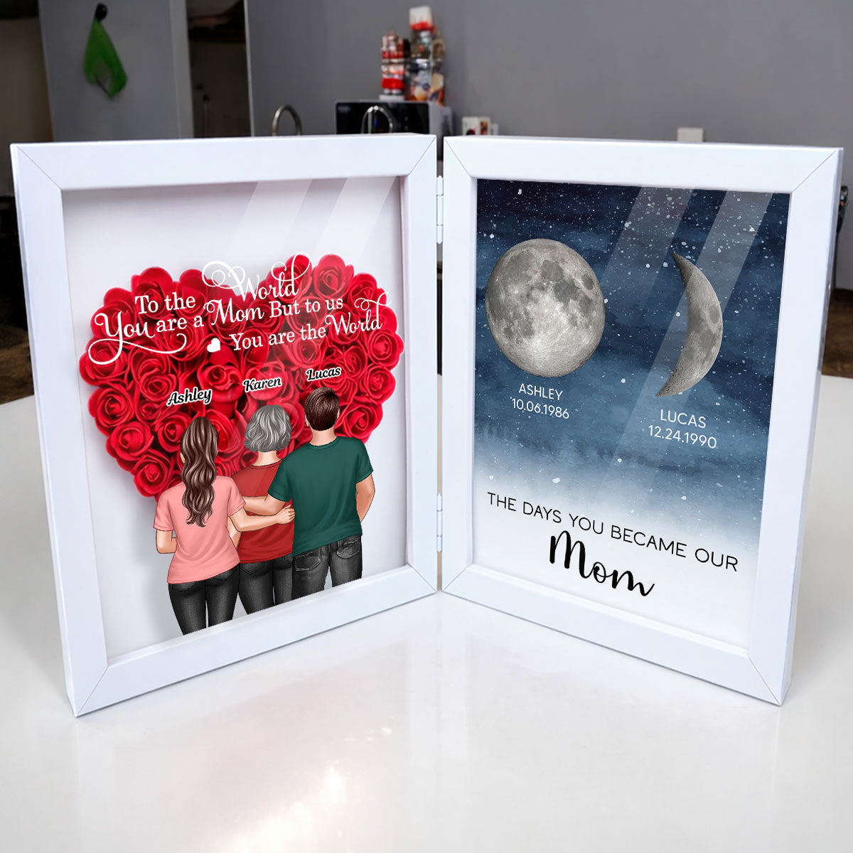 To Us You Are The World Mom - Personalized Flower Shadow Box - Heartfelt Gift For Mom
