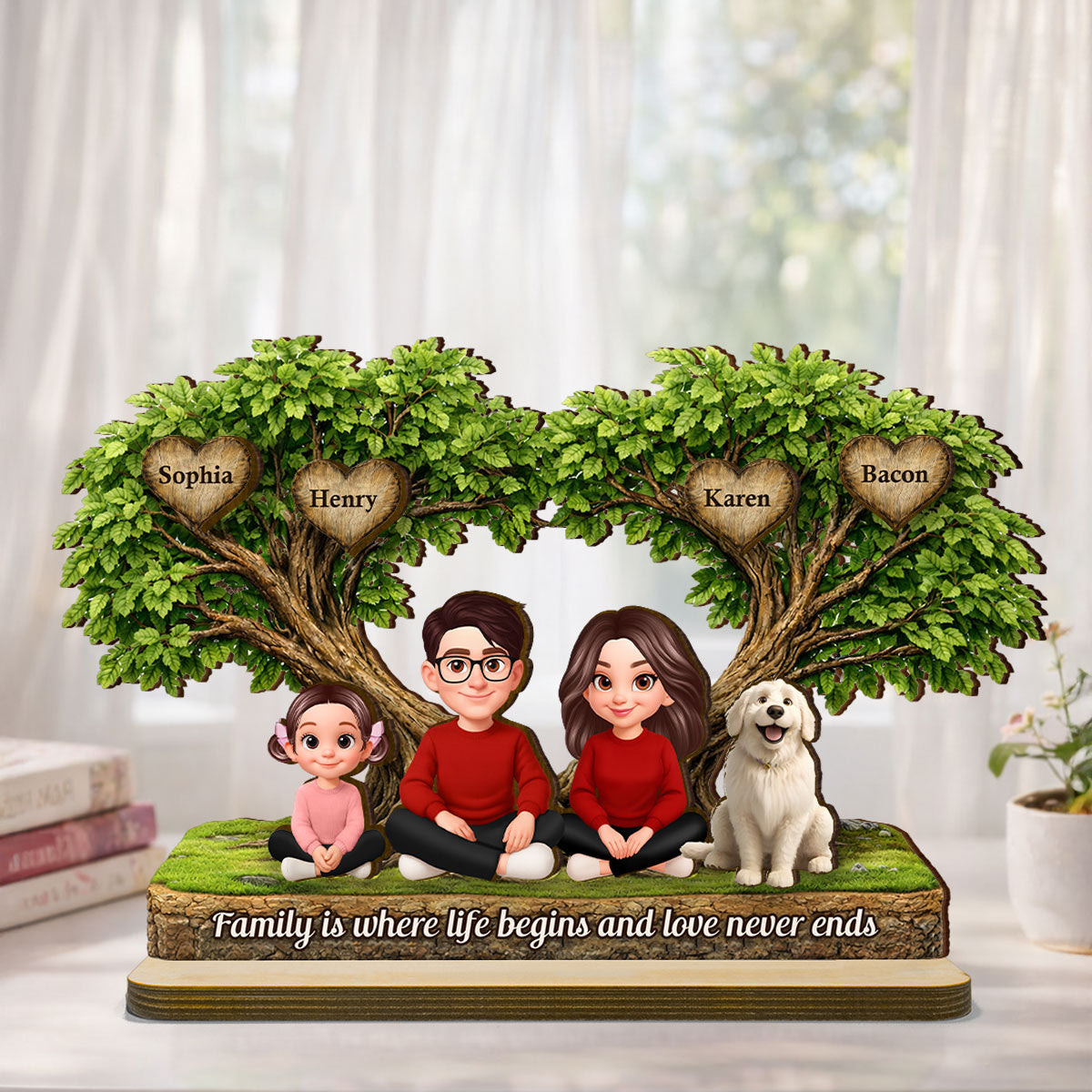 Family Is Where Love Never Ends - Personalized 2-Layered Wooden Plaque - Heartfelt Gift For Mom, Grandma