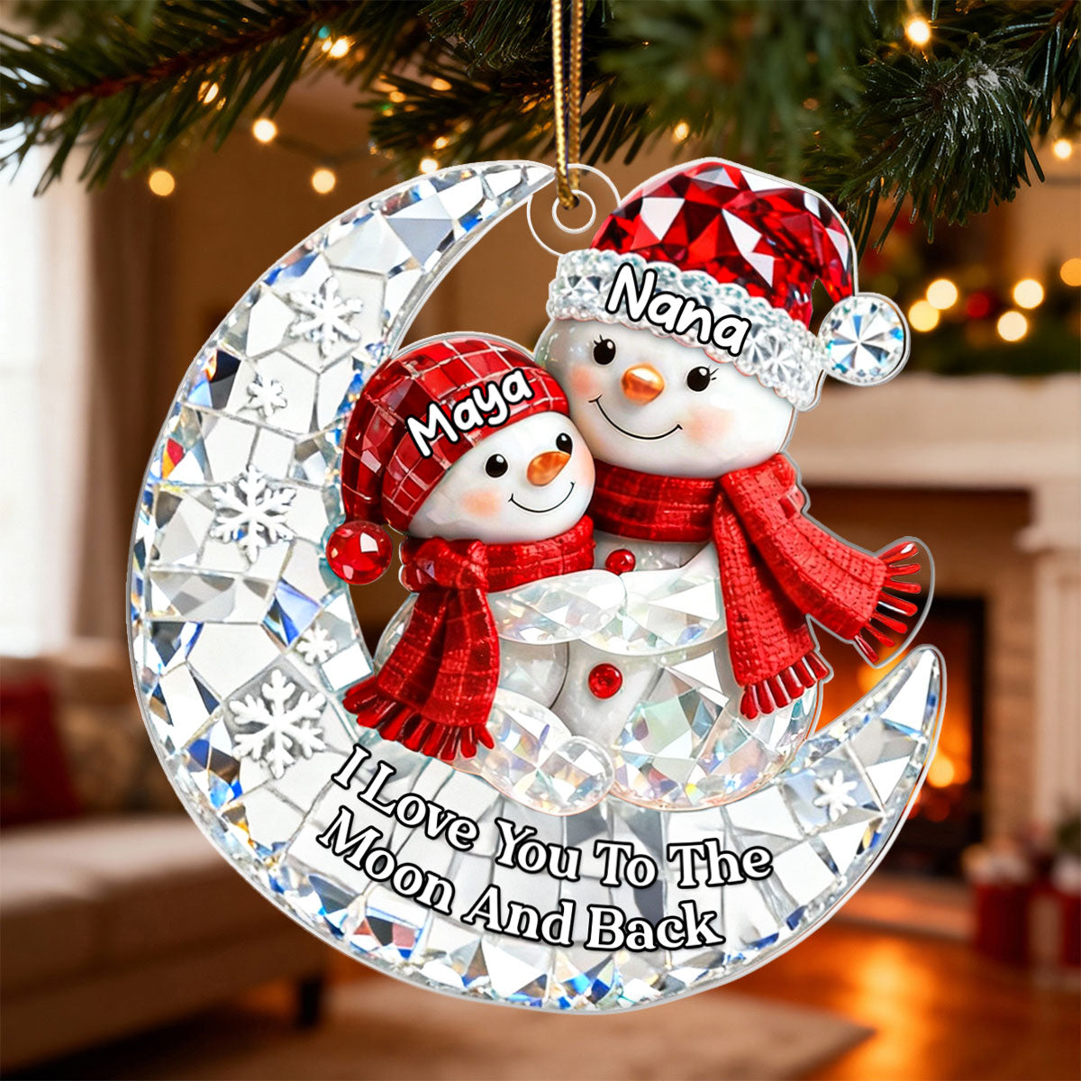 Snowman Grandma Grandkid 3D Crystal Effect  - Personalized Acrylic Ornament - Christmas Gift for Grandma, Grandkids
