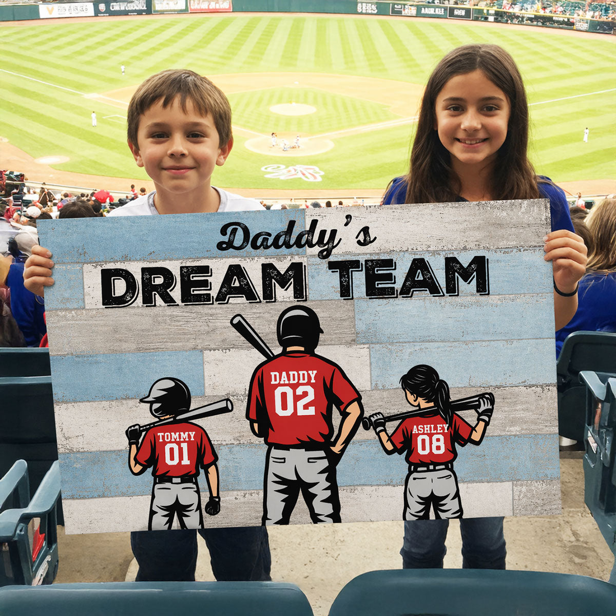 Daddy's Dream Team Baseball Retro Background - Personalized Poster - Father's Day Gift for Dad, Husband