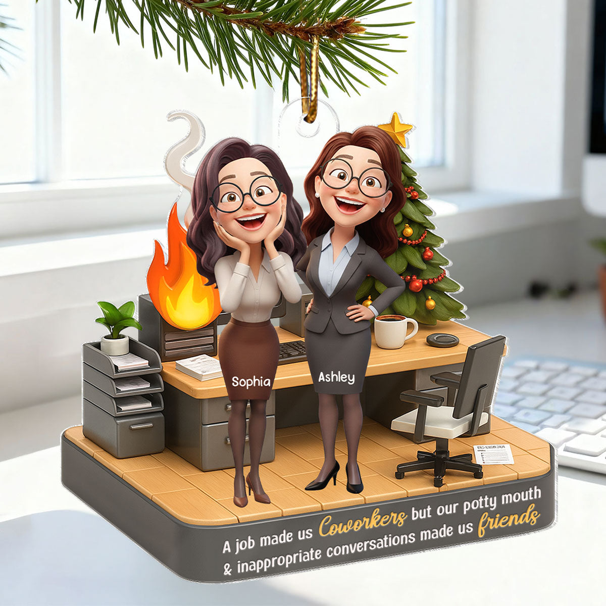 A Job Made Us Coworkers But Our Potty Mouth Make Us Friends - Personalized Acrylic Ornament - Funny Christmas Gift for Work Besties