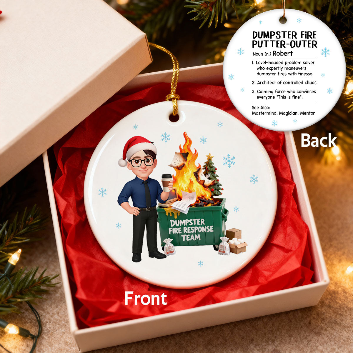 Dumpster Fire Putter-Outer Definition - Personalized Ceramic Ornament - Funny Gift For Coworkers, Boss, Supervisor