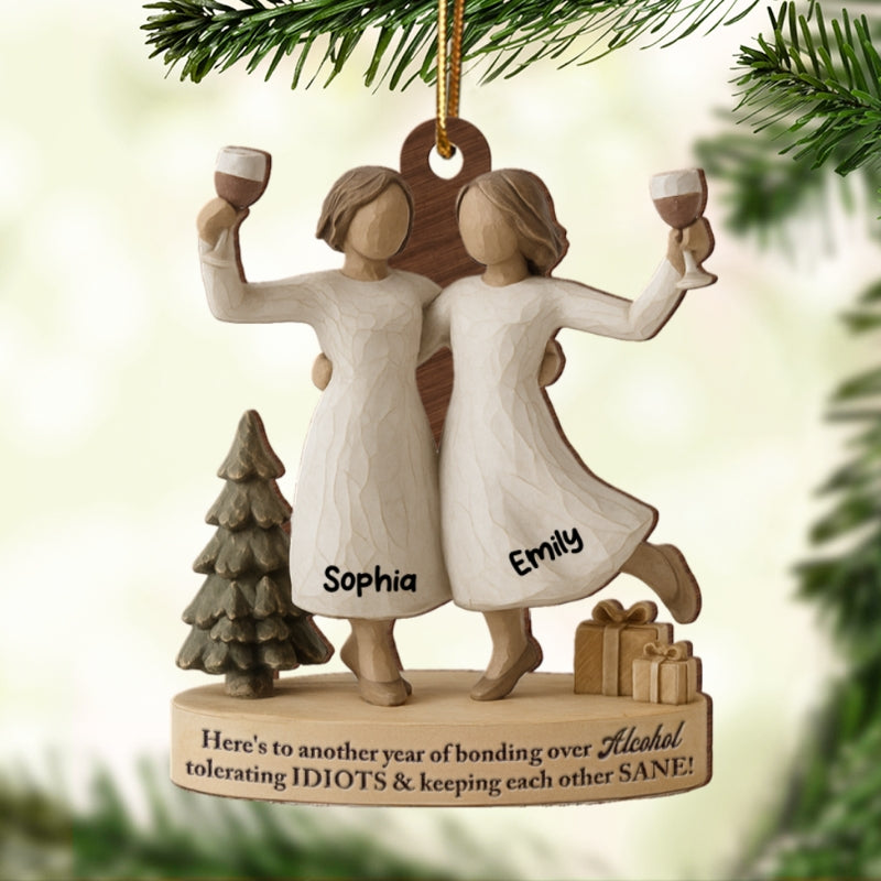 3D Effect We'll Friends Until Old & Senile - Personalized Wooden Ornament - Gift For Besties, Best Friends