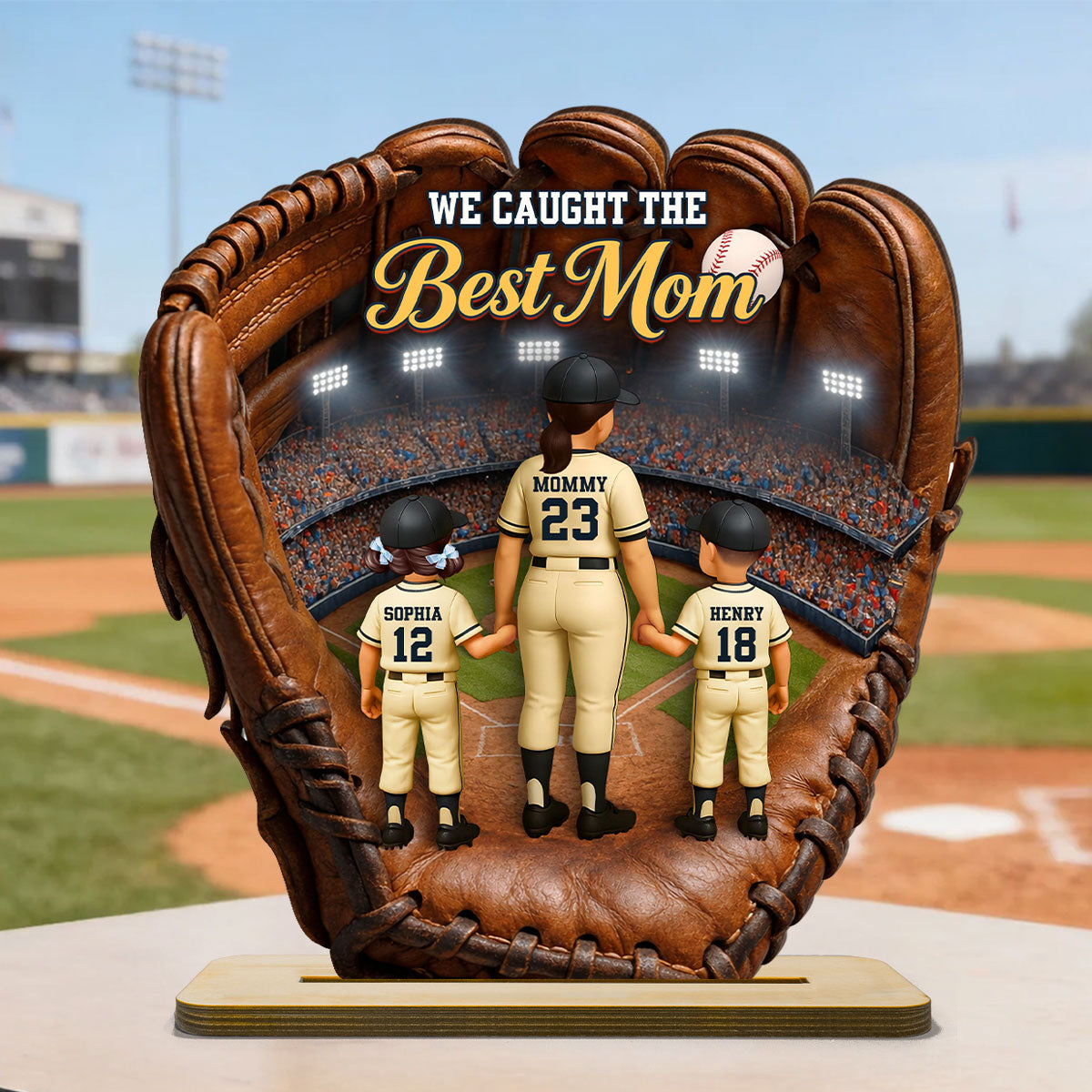 The Home Run Heart Mom Kids - Personalized 2-Layered Wooden Plaque - Gift For Mom