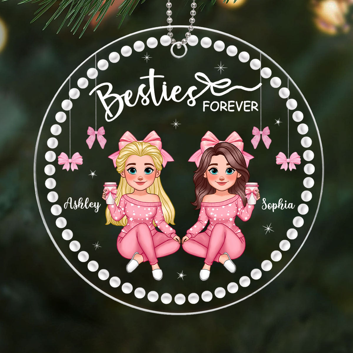 Animated Besties Forever Coquette Style Personalized Acrylic Ornament