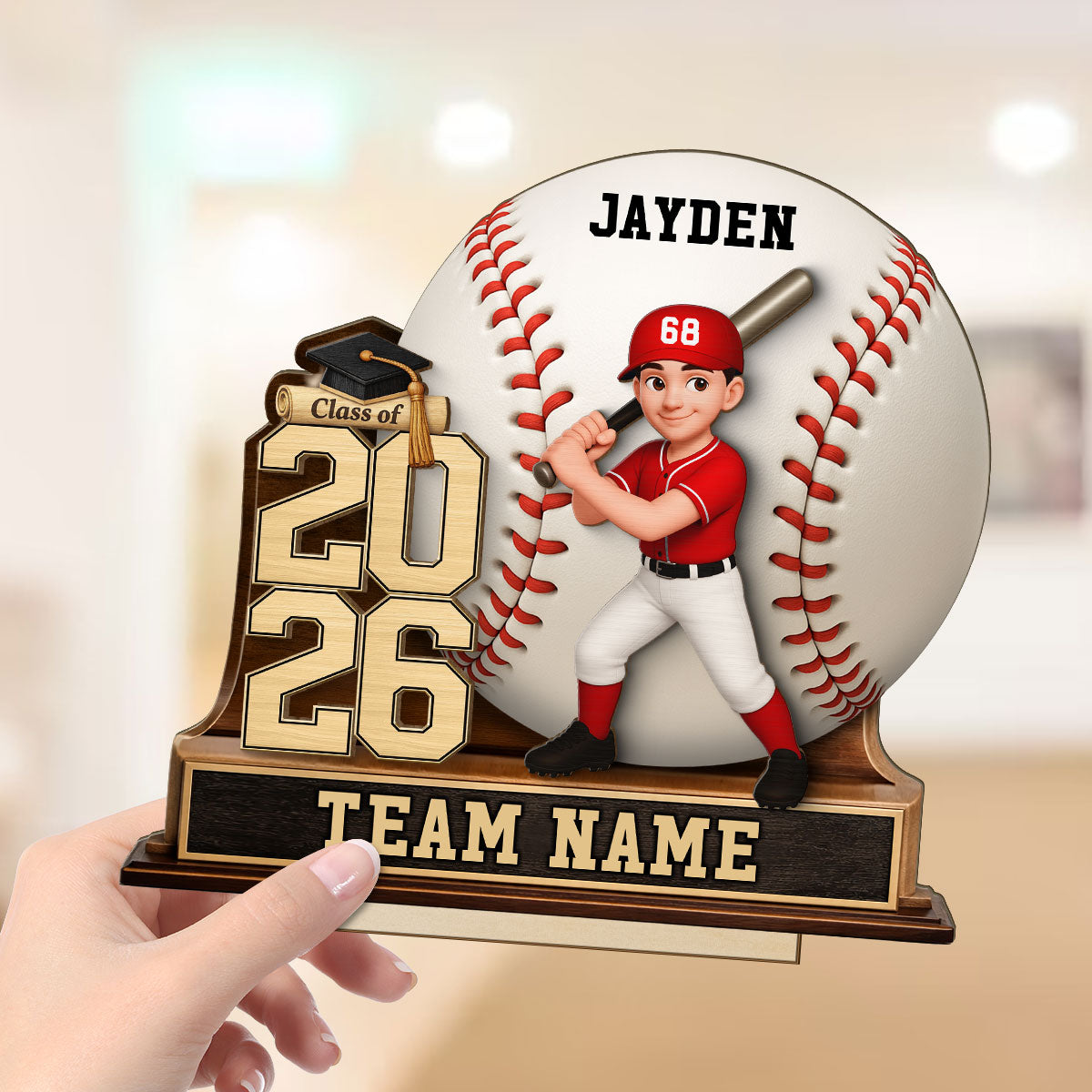 Baseball Softball Senior Keepsake 2D Flat - Personalized 2-Layered Wooden Plaque - Graduation Gift For Son, Daughter