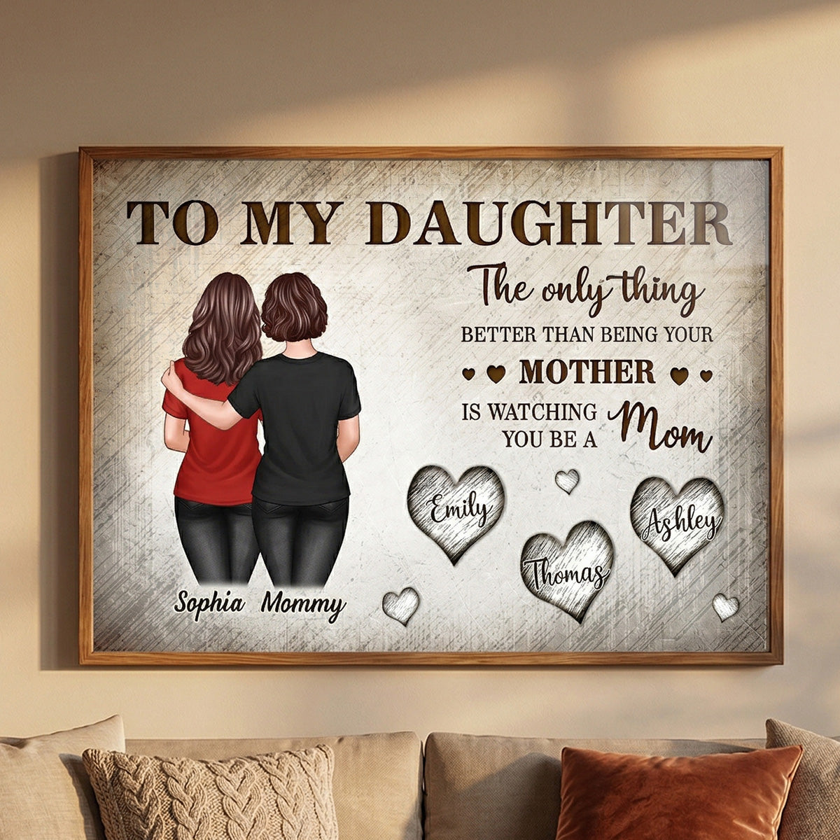 Retro Vintage To My Daughter Back View Mom And Daughter Custom Kids Names - Personalized Poster - Mother's Day Gift For Daughter