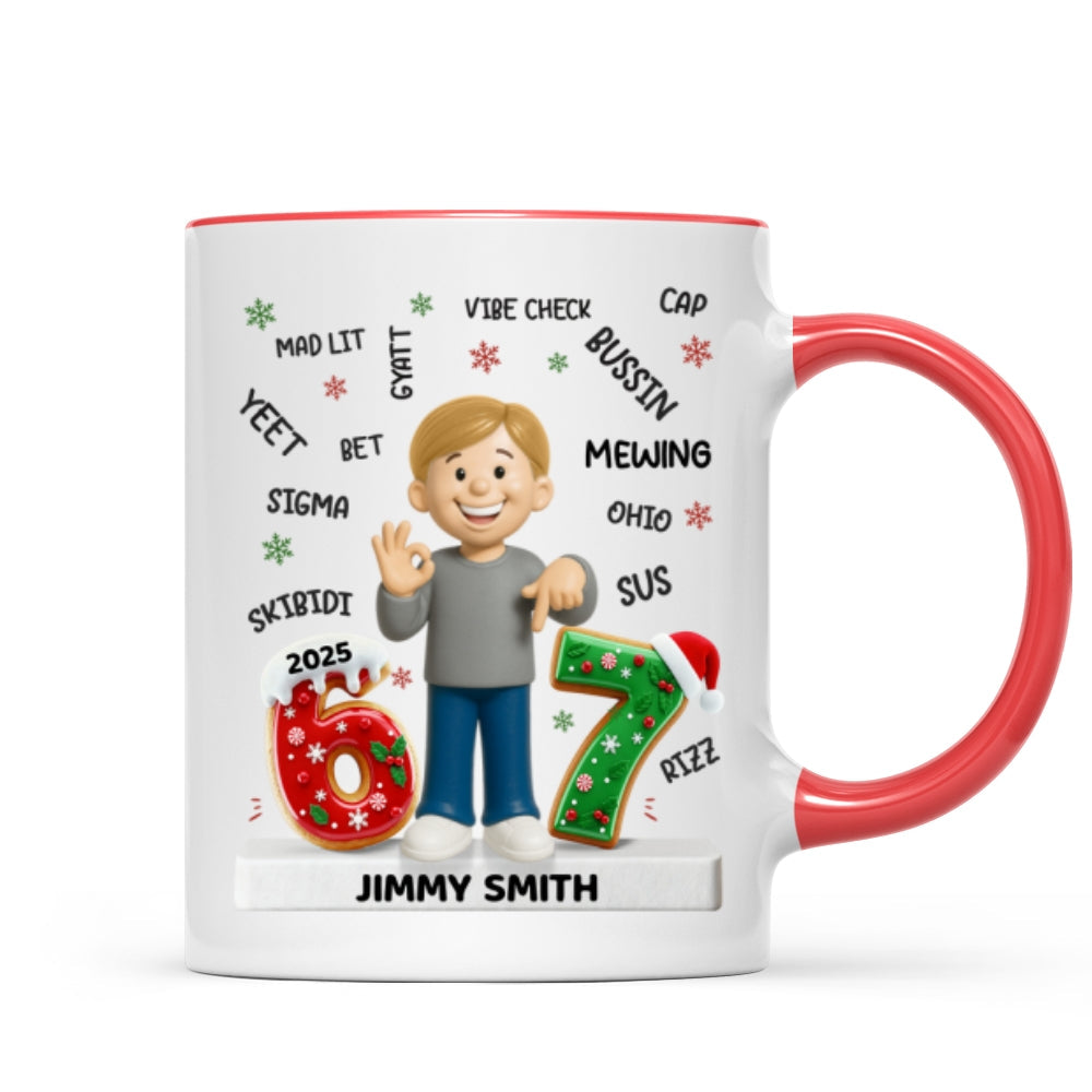 Teen Kid Custom Name Six Seven 3D Effect - Personalized Mug - 2025 Slang, Funny Teen Grandkid, Gen Alpha Christmas Gift