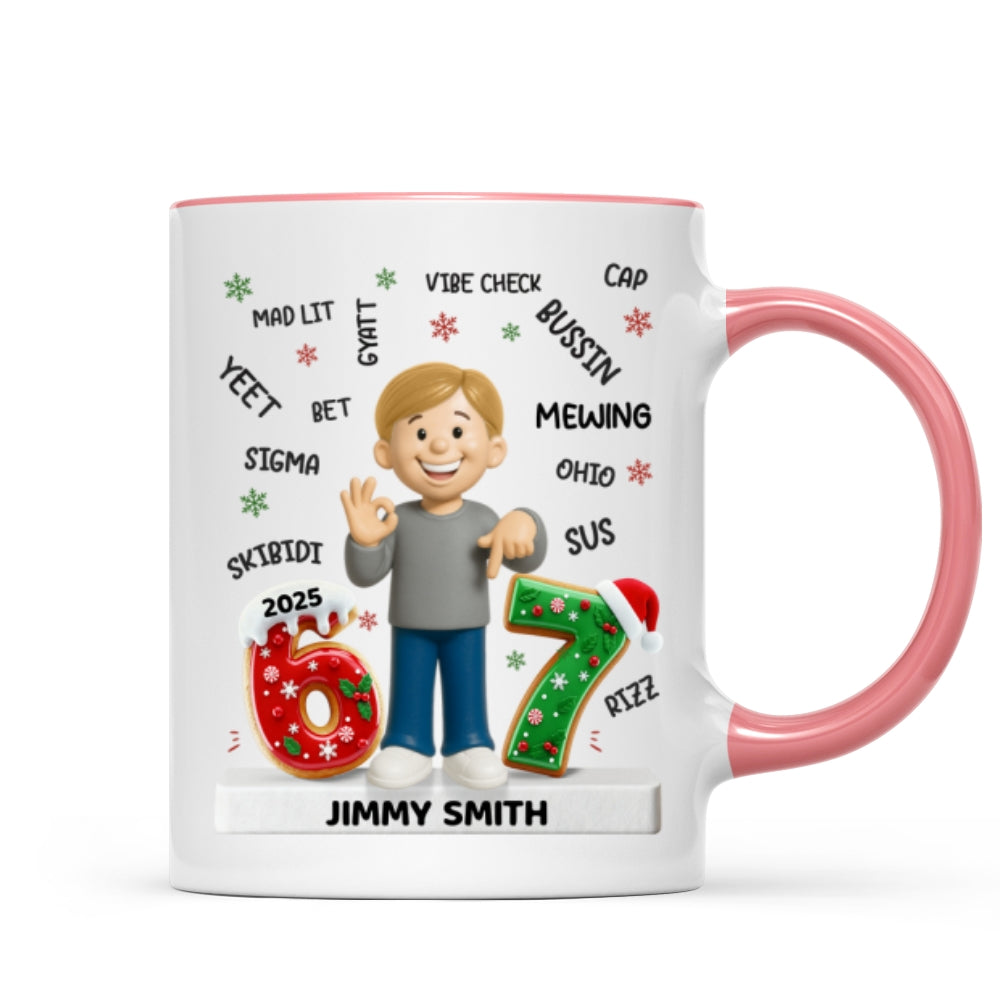 Teen Kid Custom Name Six Seven 3D Effect - Personalized Mug - 2025 Slang, Funny Teen Grandkid, Gen Alpha Christmas Gift