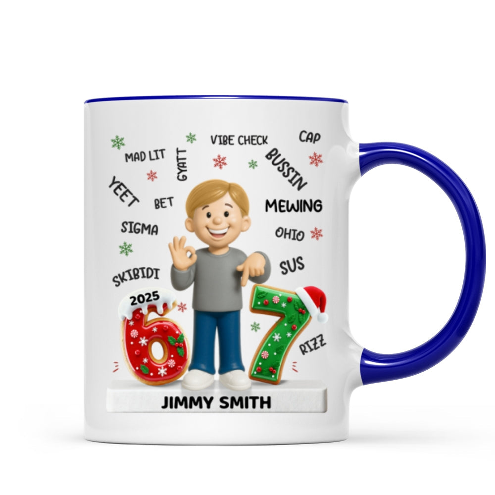 Teen Kid Custom Name Six Seven 3D Effect - Personalized Mug - 2025 Slang, Funny Teen Grandkid, Gen Alpha Christmas Gift