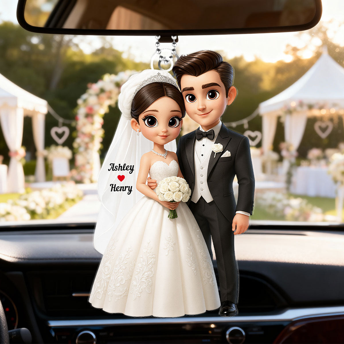 3D Cartoon Married Couple - Personalized Car Hanger - Gift for Couple
