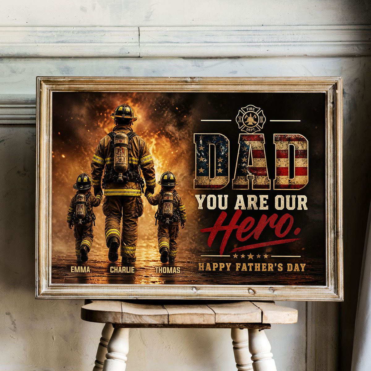 Firefighter Dad You Are Our Hero - Personalized Poster - Heartfelt Father's Day Gift for Dad, Husband