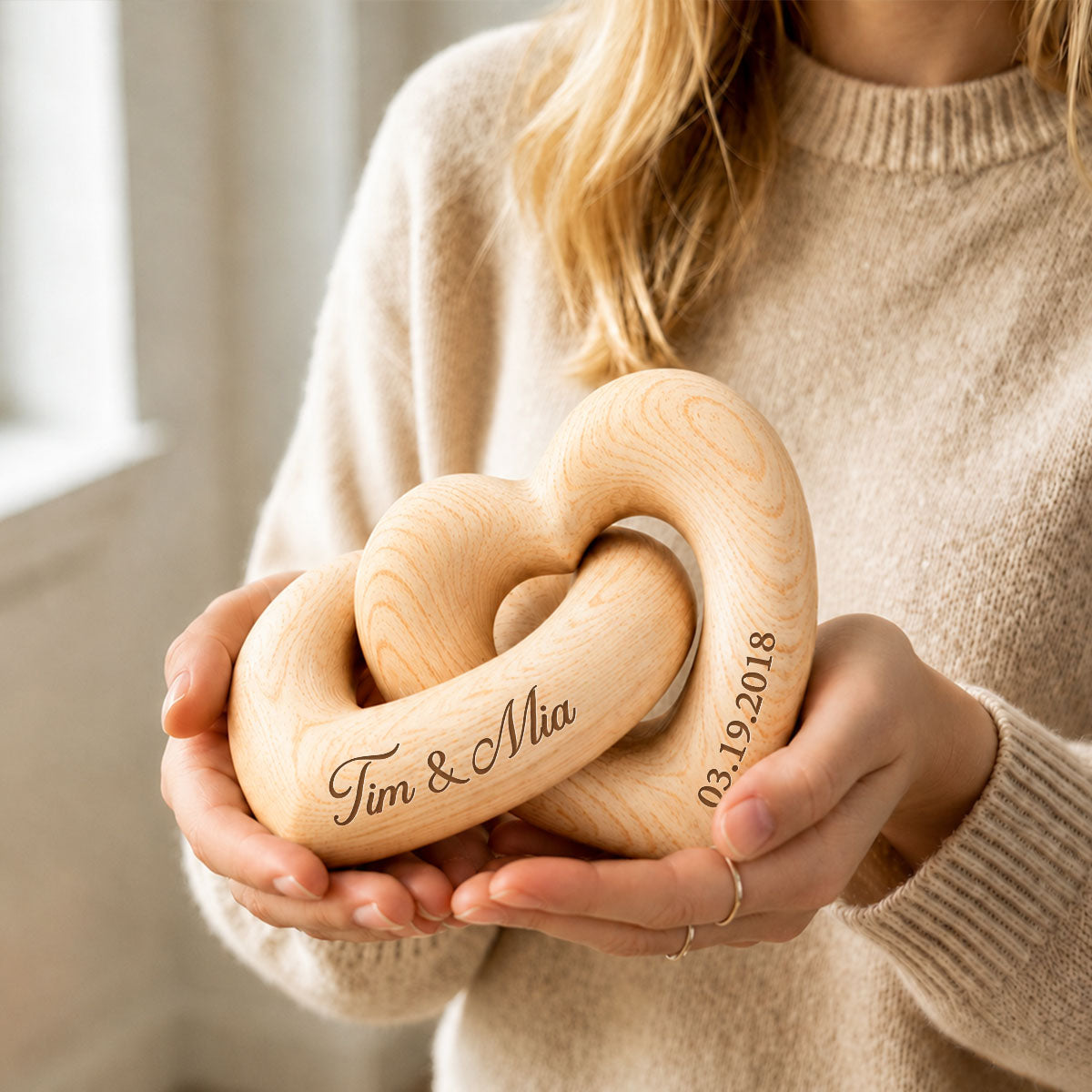 Personalized Wooden Heart Sculpture, Custom Couple Names Gift, Romantic Anniversary Gift, Heartfelt Gift for Her, Gift for Him