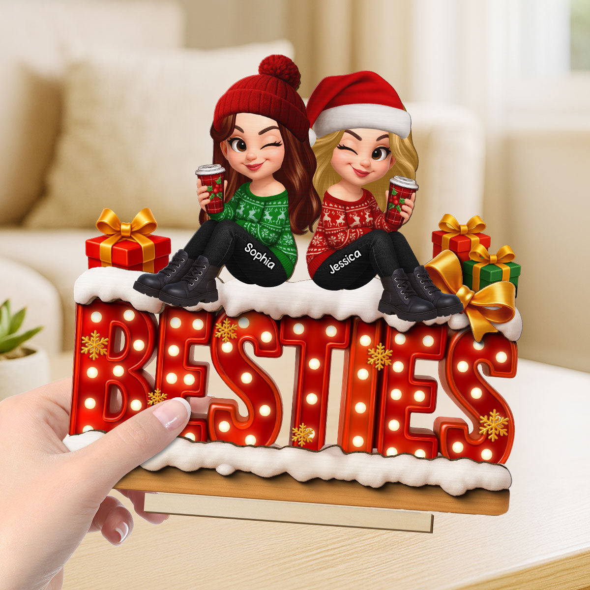 Christmas Besties Together Christmas - Personalized 2-Layered Wooden Plaque