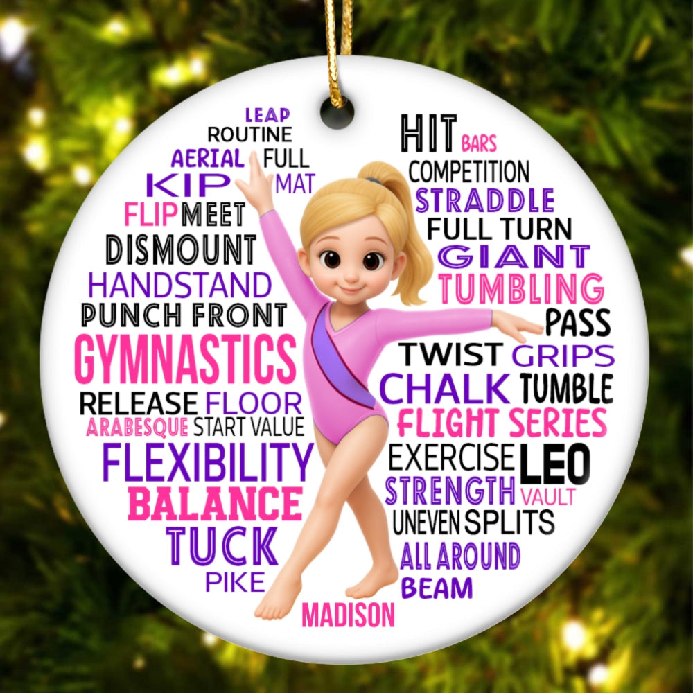 Typography Art Gymnastic Girl - Personalized Ceramic Ornament - Gymnast Gift For Daughter, Granddaughter