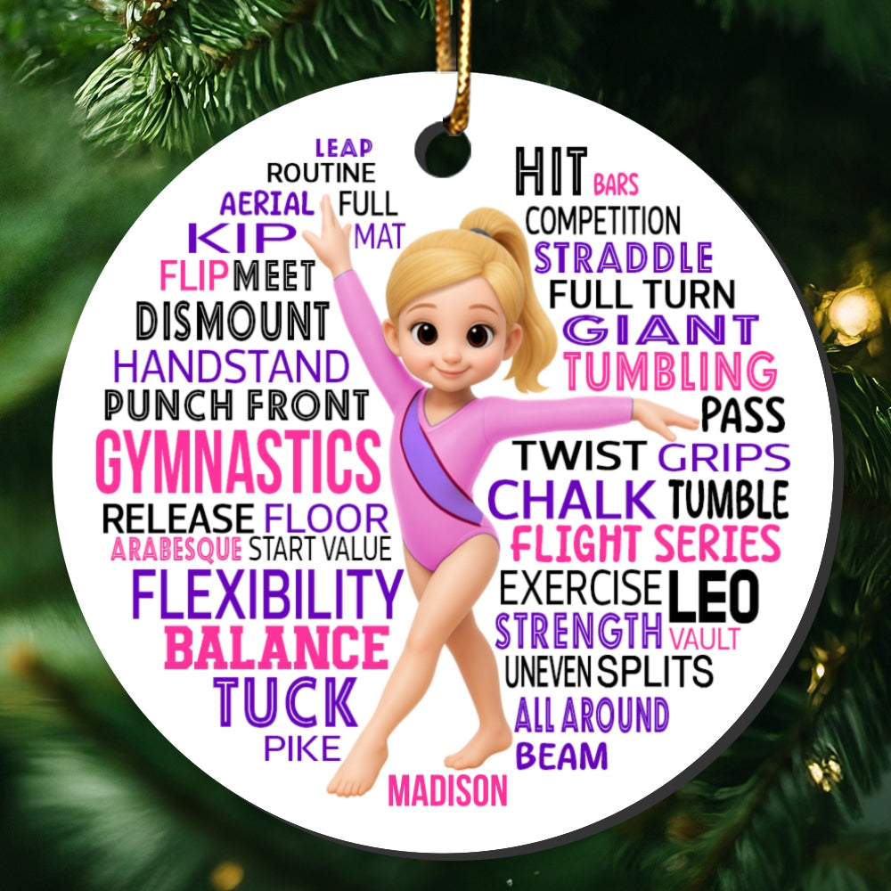 Typography Art Gymnastic Girl - Personalized Ceramic Ornament - Gymnast Gift For Daughter, Granddaughter