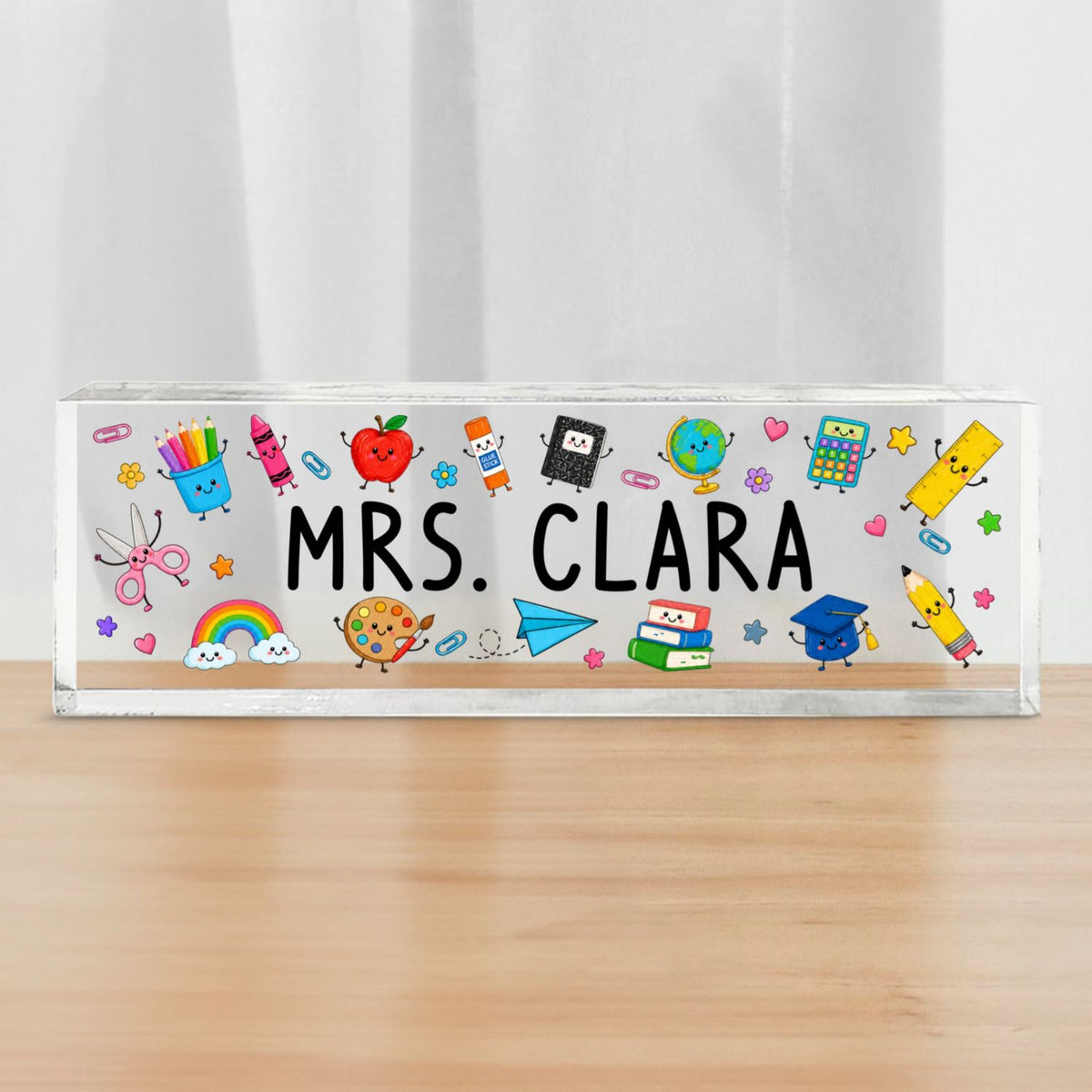 Teacher Name Cute School Supplies - Personalized Acrylic Desk Name Plate, Back To School Gift For Teacher, Office Decor