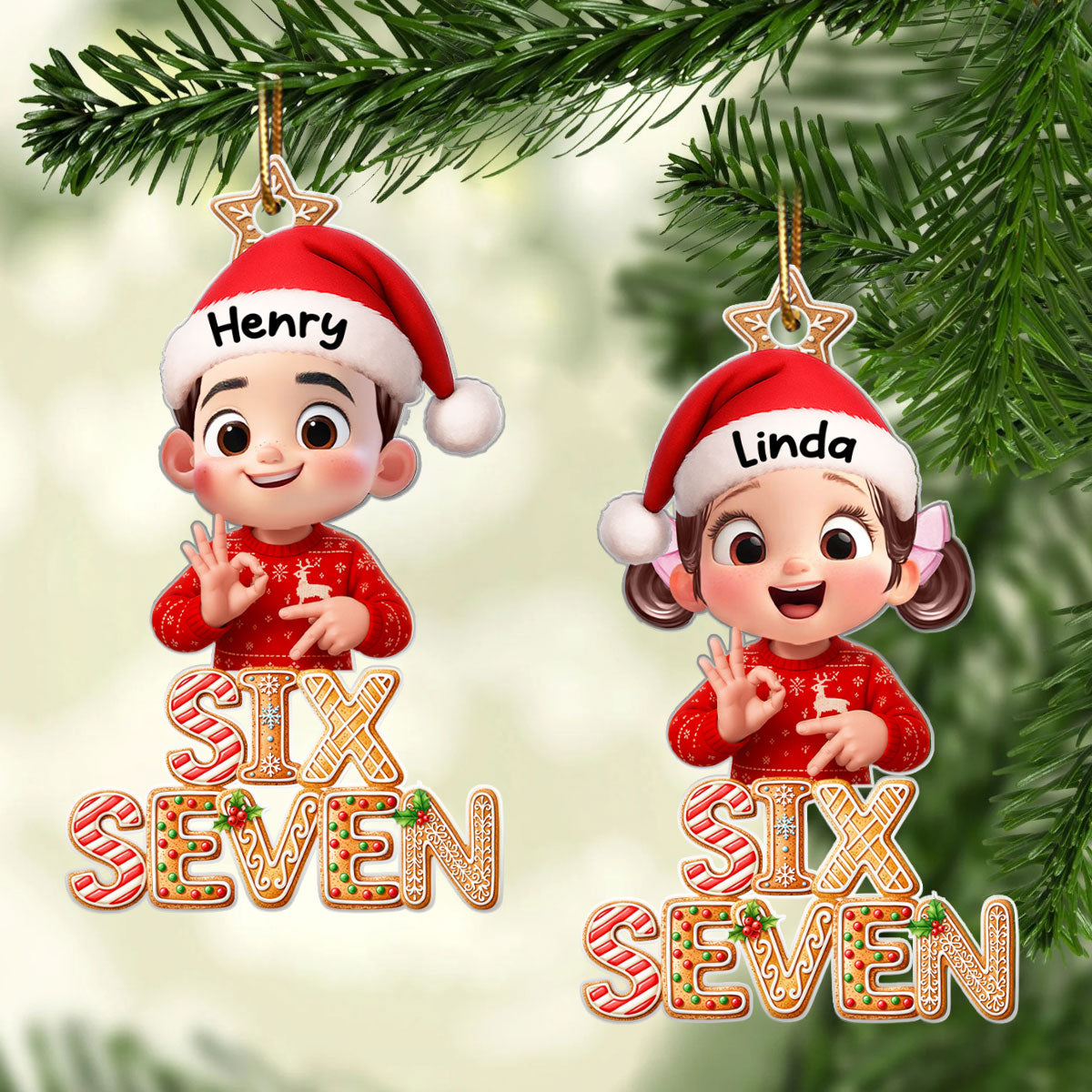 Funny Custom Six Seven 67 Gingerbread Pattern - Personalized Acrylic Ornament - Teen Slang Funny Tree Decor, Funny Teen Grandkid Gift