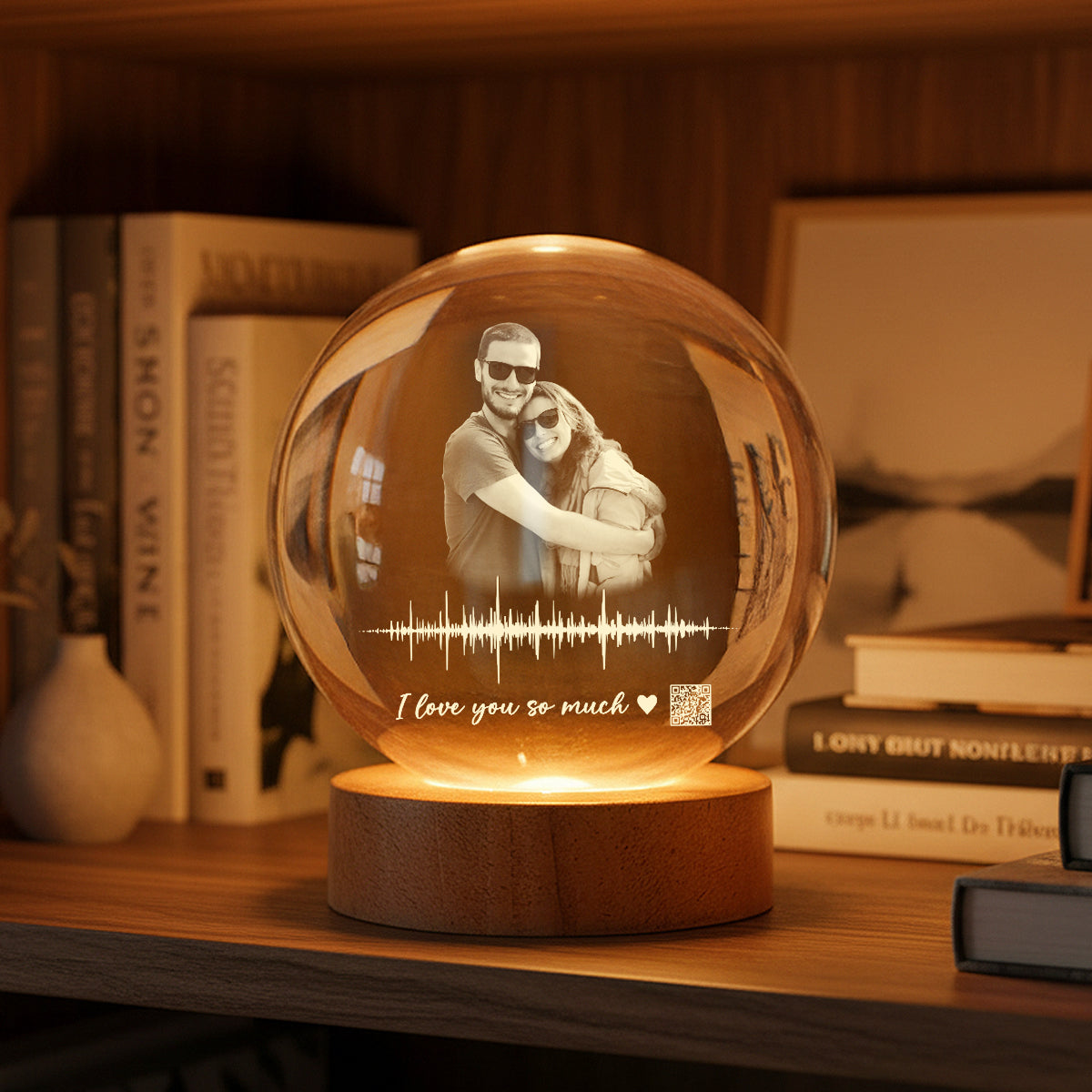 Custom Soundwave Art with QR Code - Personalized Crystal Ball LED Night Light - Heartfelt Anniversary Gift for Her, for Him