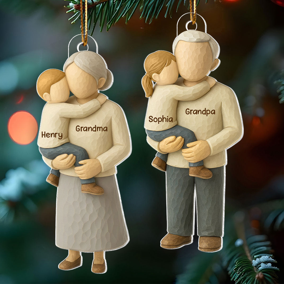 Grandparents Hugging Grandkid - Personalized Acrylic Ornament - Heartwarming Christmas Gift for Grandma Grandpa
