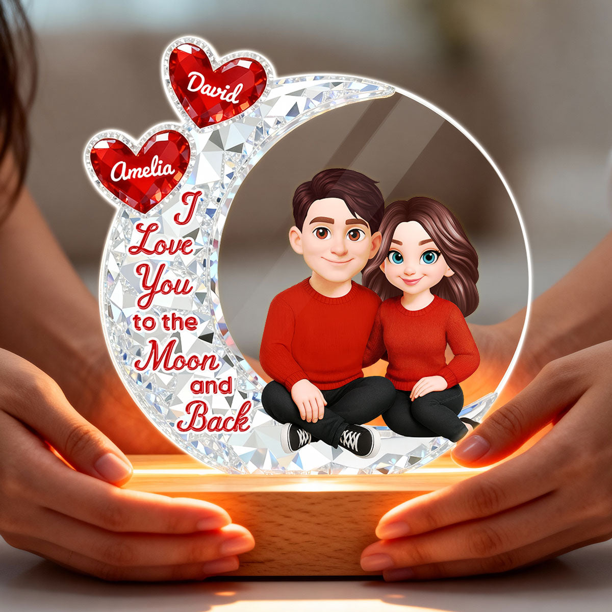 Eternal Love Couple Sitting On Moon - Personalized Plaque LED Night Light - Heartfelt Gift For Couple, Gift For Him, For Her
