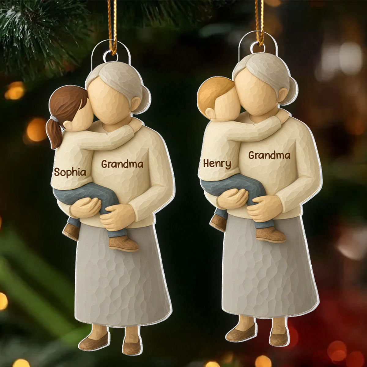Grandma Hugging Grandkid - Personalized Acrylic Ornament - Heartwarming Christmas Gift for Grandma