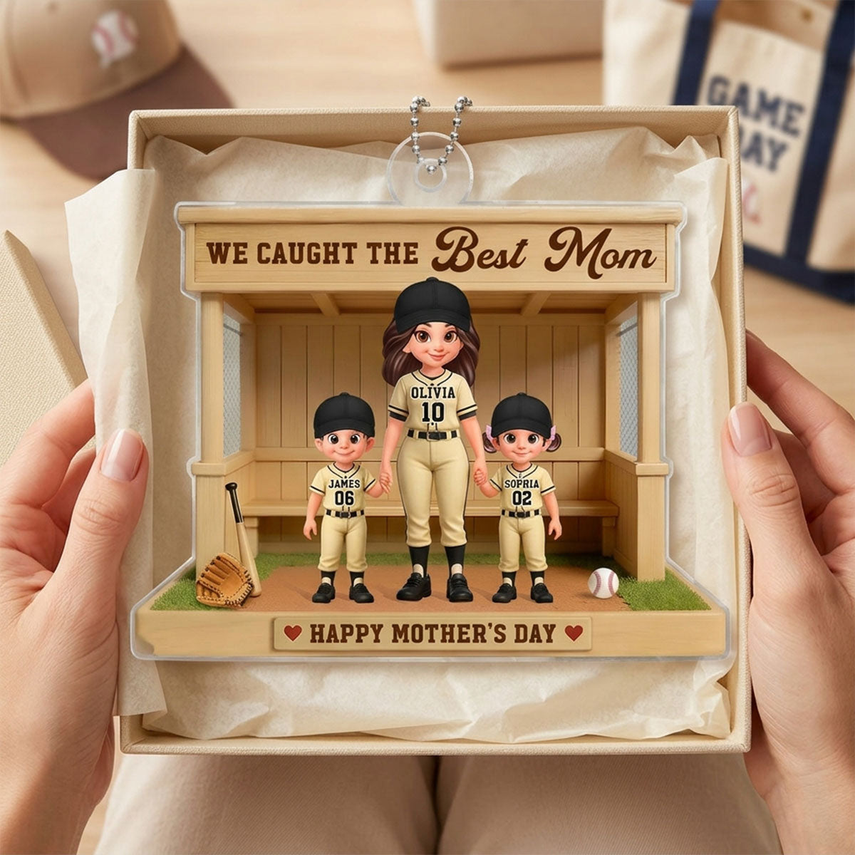 We Caught The Best Mom Baseball Dugout - Personalized Acrylic Car Hanger - Mother's Day Gift For Baseball Mom