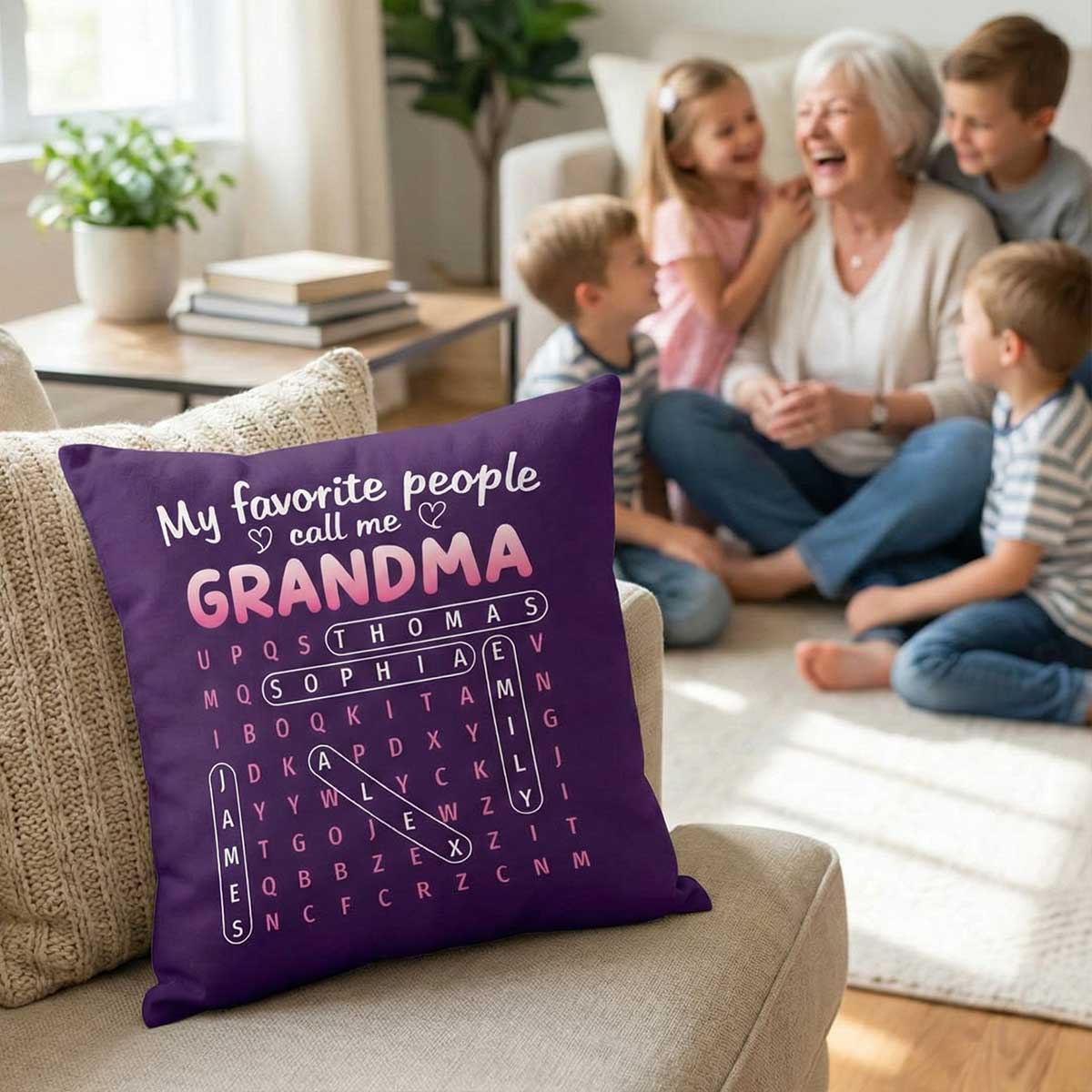 Favorite People Call Me Grandma Word Search Puzzle - Personalized Pillow - Mother's Day Gift For Grandma