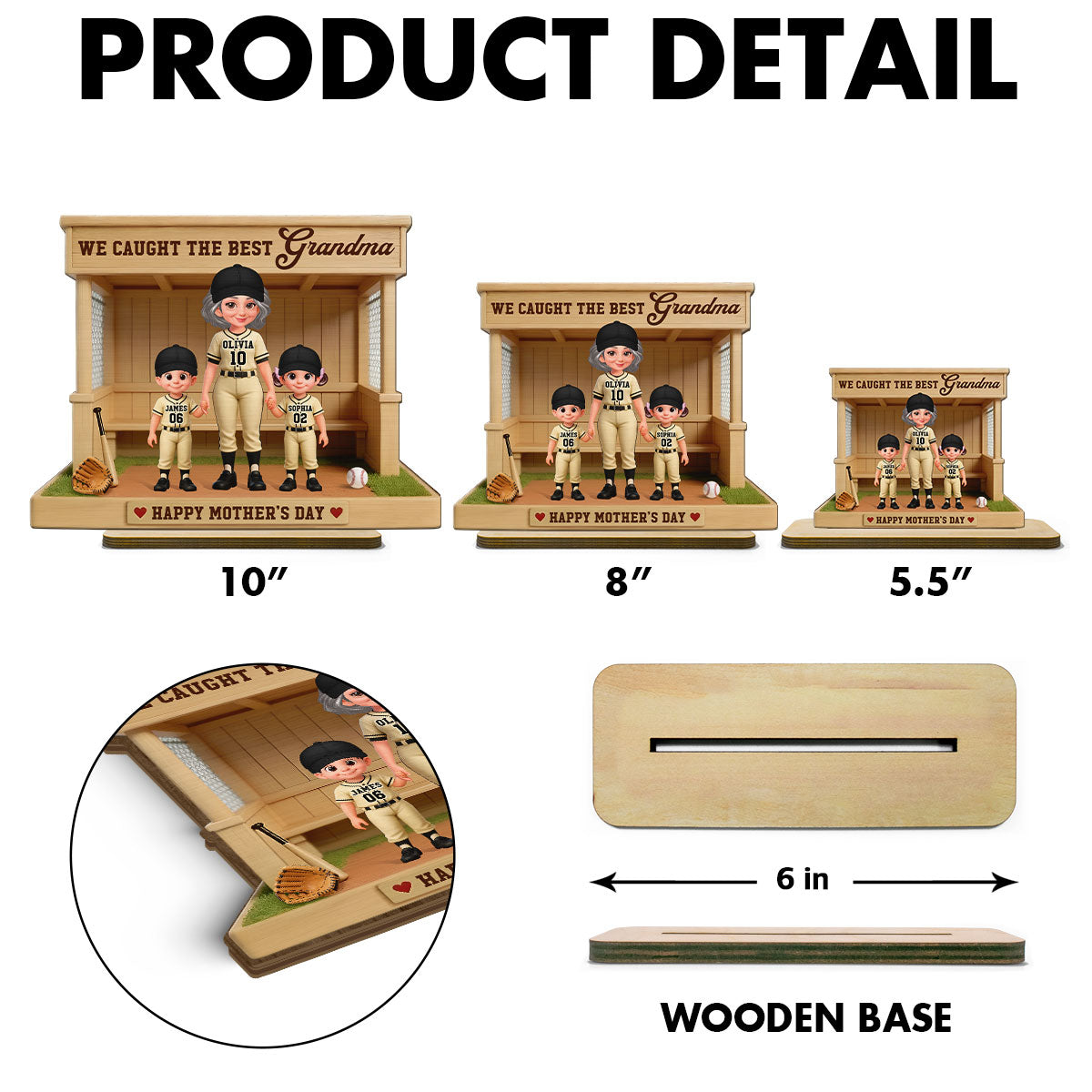 We Caught The Best Grandma Baseball Dugout - Personalized 2-Layered Wooden Plaque - Mother's Day Gift For Baseball Grandma, Mom