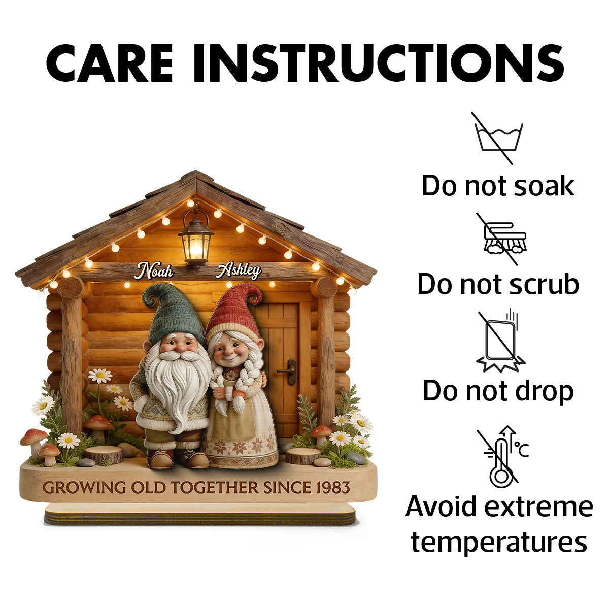 Eternal Love Gnome Couple At Wooden Cabin - Personalized 2-Layered Wooden Plaque - Heartfelt Gift For Couple