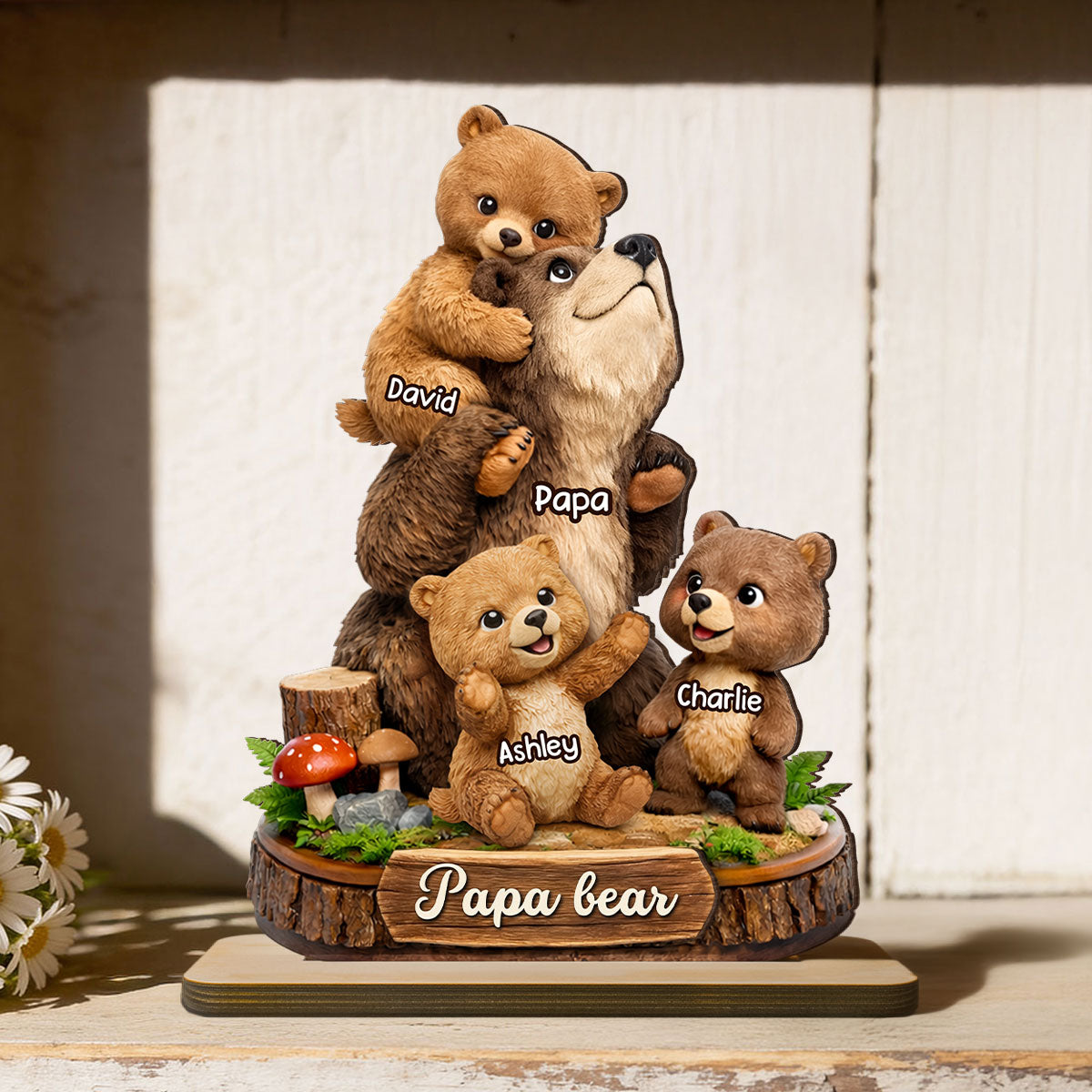 Daddy Bear - Personalized 2-Layered Wooden Plaque - Heartfelt Gift for Dad, Grandpa