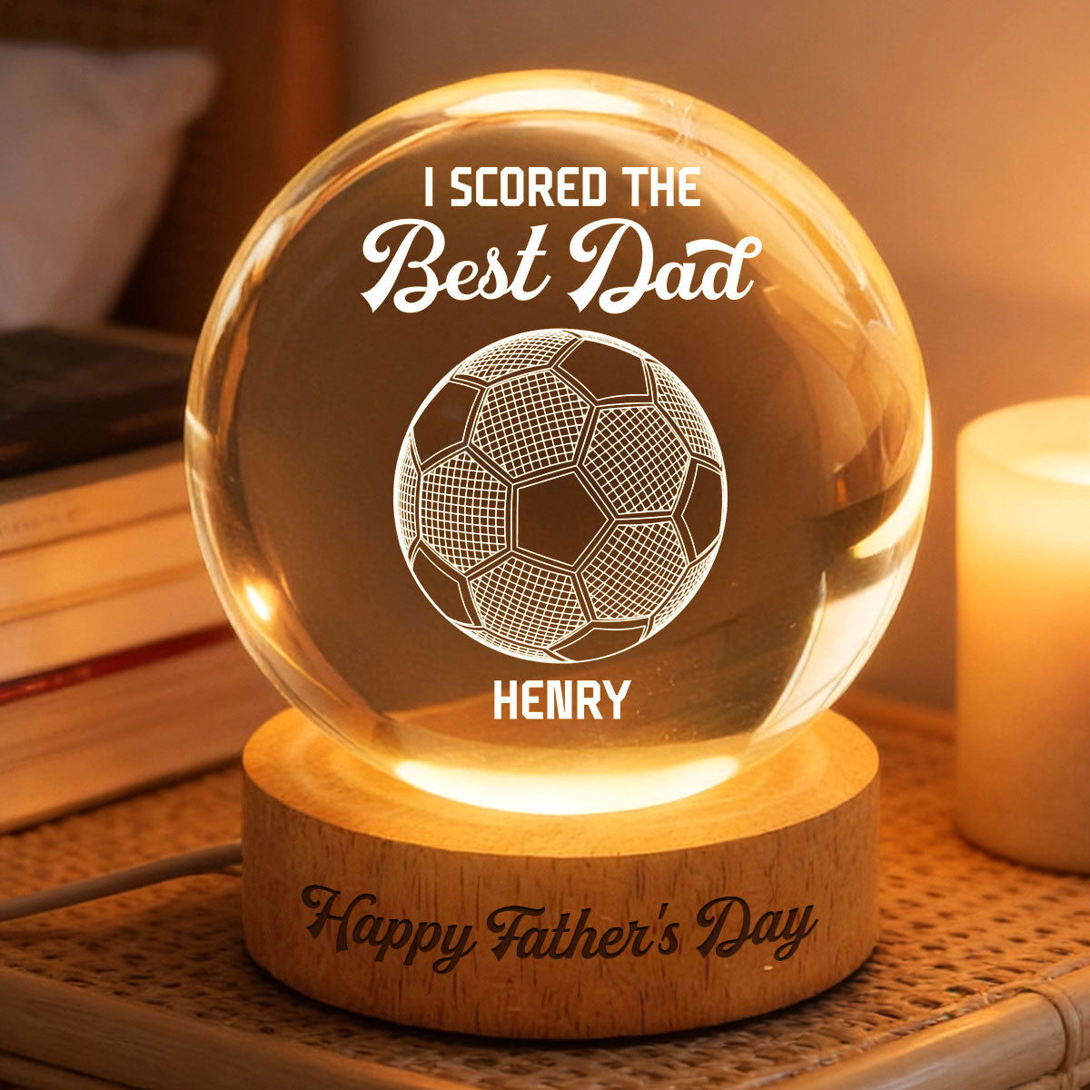 Soccer We Scored The Best Dad Illusion - Personalized Crystal Ball LED Night Light -  Gift For Dad