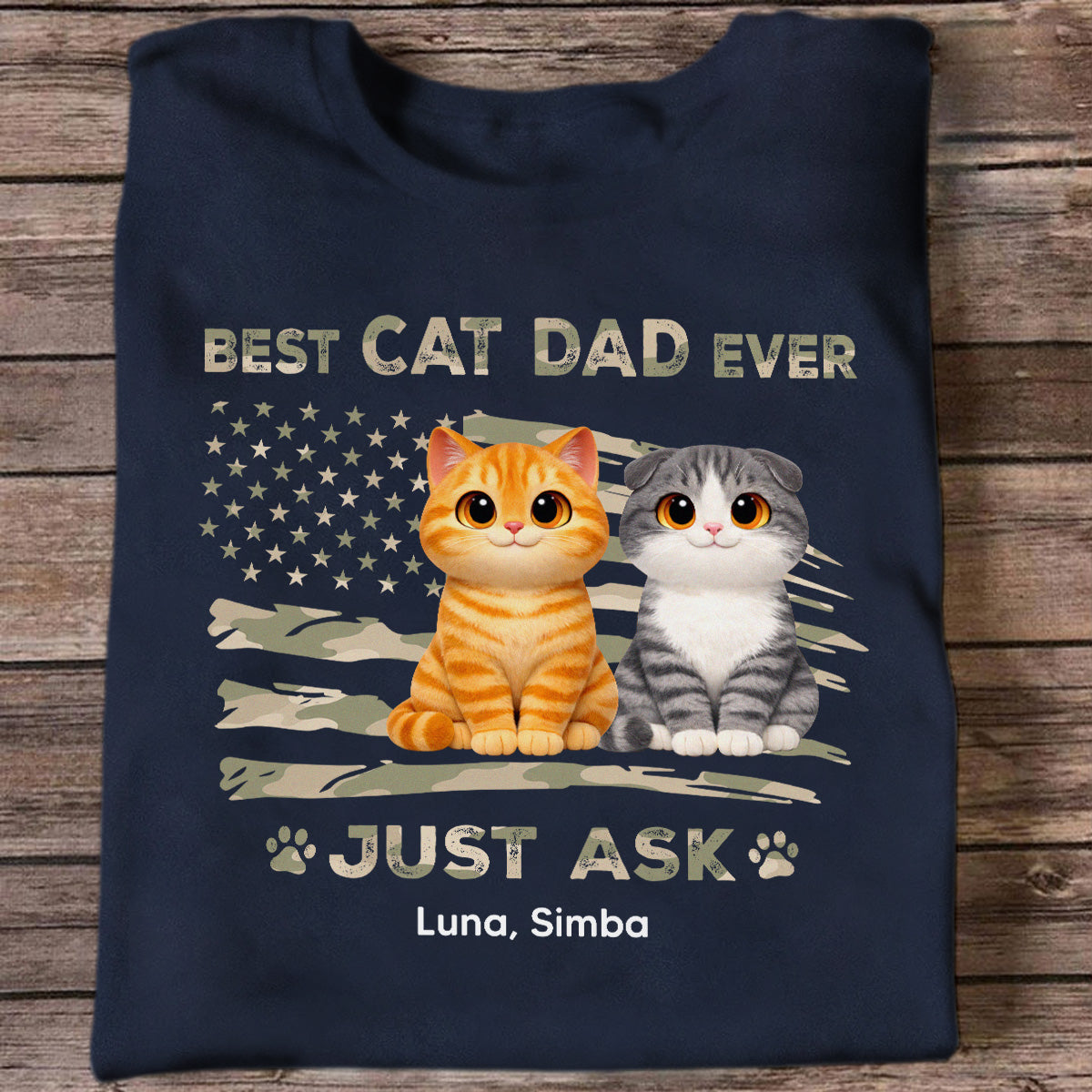 Best Cat Dad Ever Nation Flag Theme Cute Cats - Personalized Shirt - Father's Day Gift For Cat Dad, Patriotic 4th Of July Gift, USA 250th Anniversary