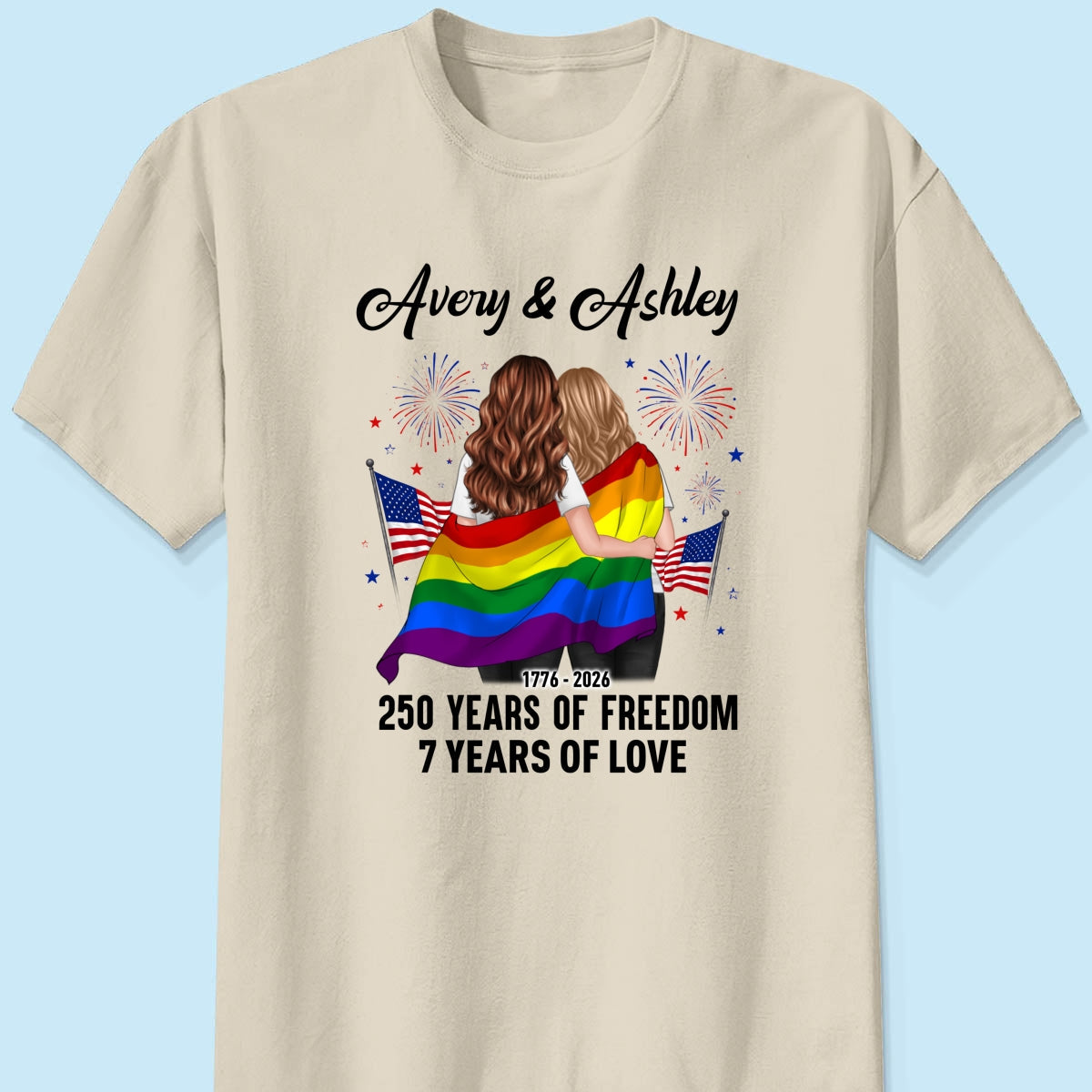 250 Years of Freedom LGBT Couple - Personalized Shirt - America 250th Anniversary