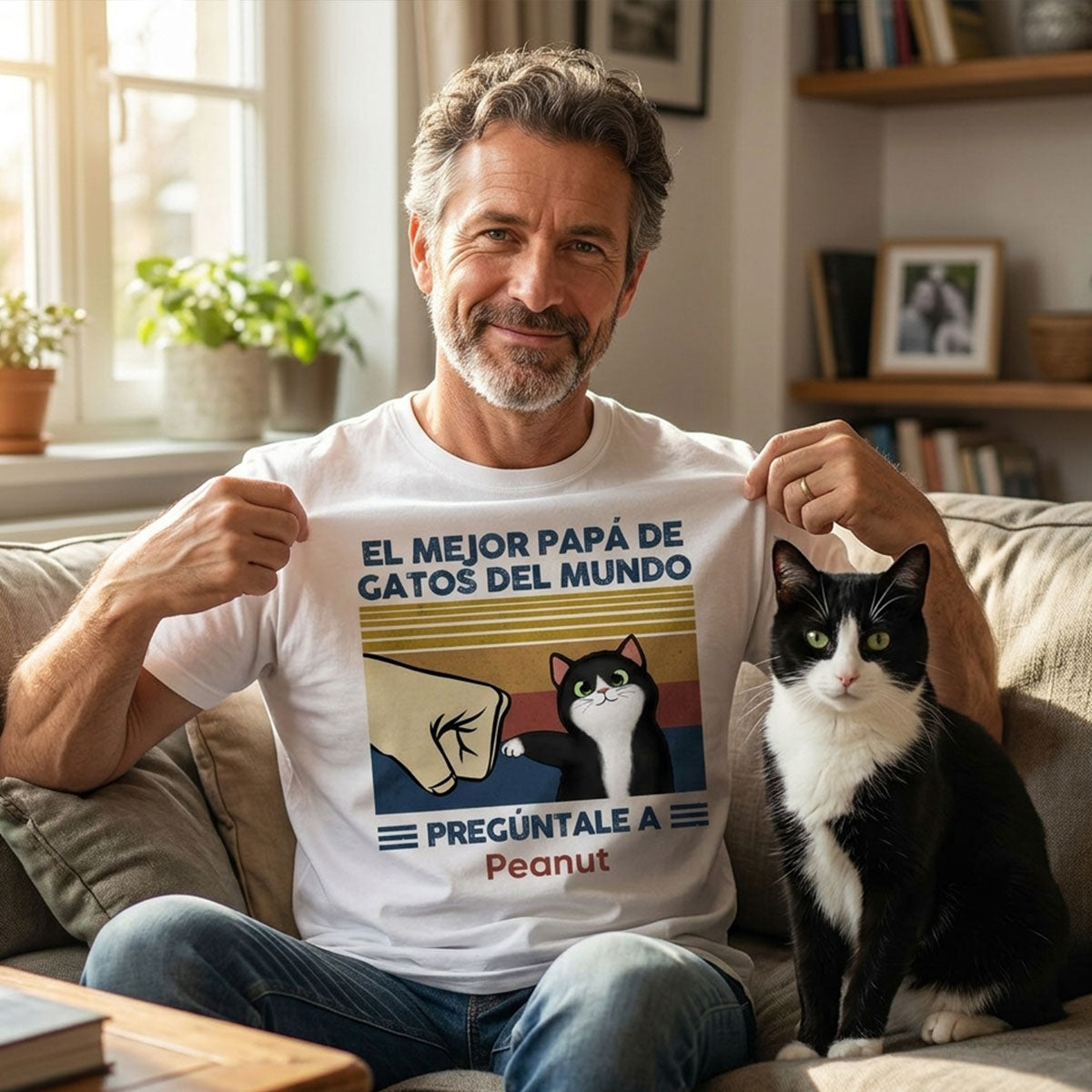 Regalo perfecto para papás de gatos – Camiseta personalizada con choque de puños con tu gato